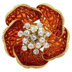 Vintage Large Plique-á-jour Diamond Rose Ring