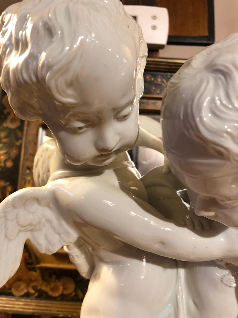 Large Poetic Porcelain Sculpture of Two Putti For Sale at 1stDibs