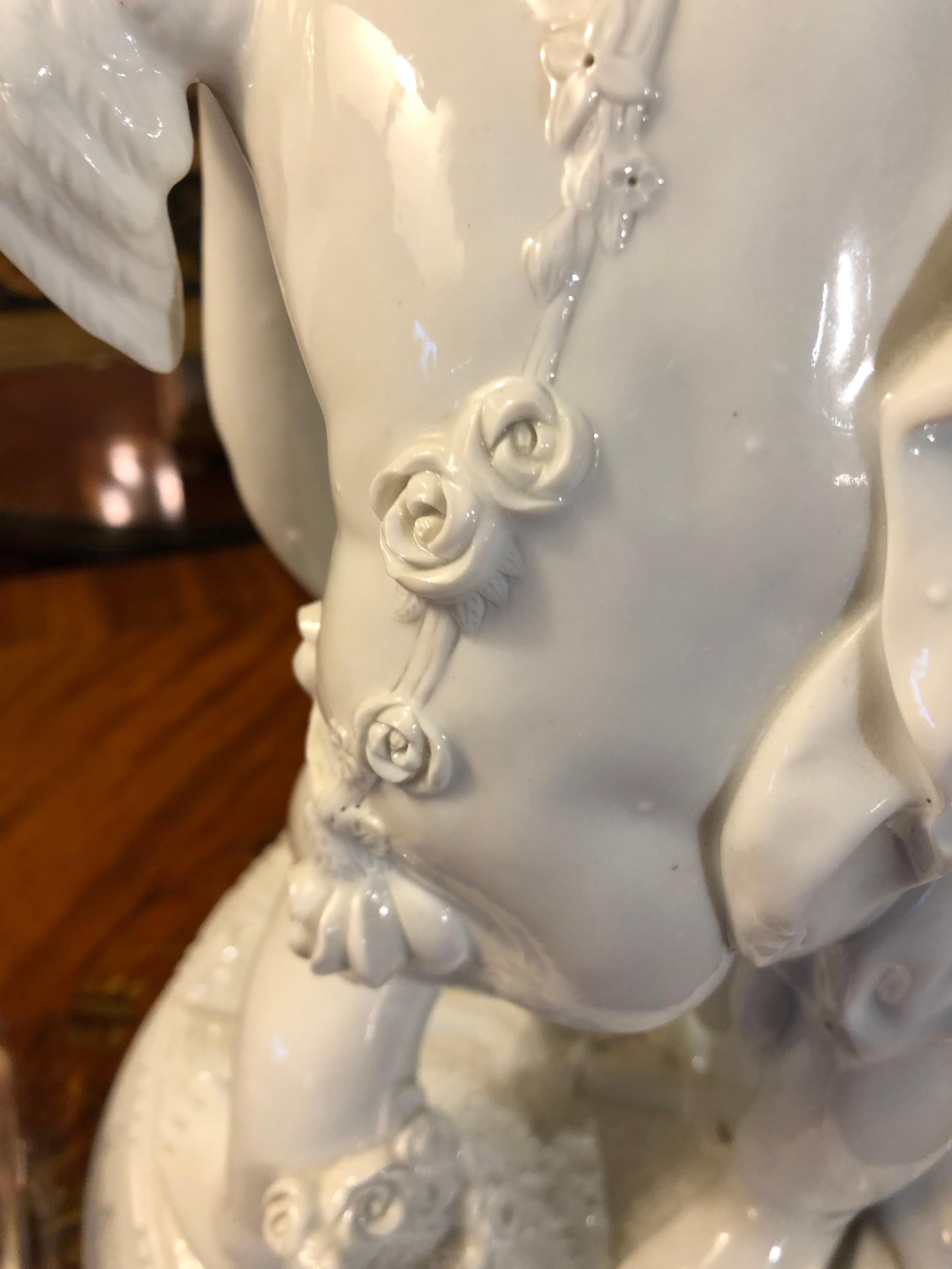 Mid-20th Century Large Poetic Porcelain Sculpture of Two Putti For Sale