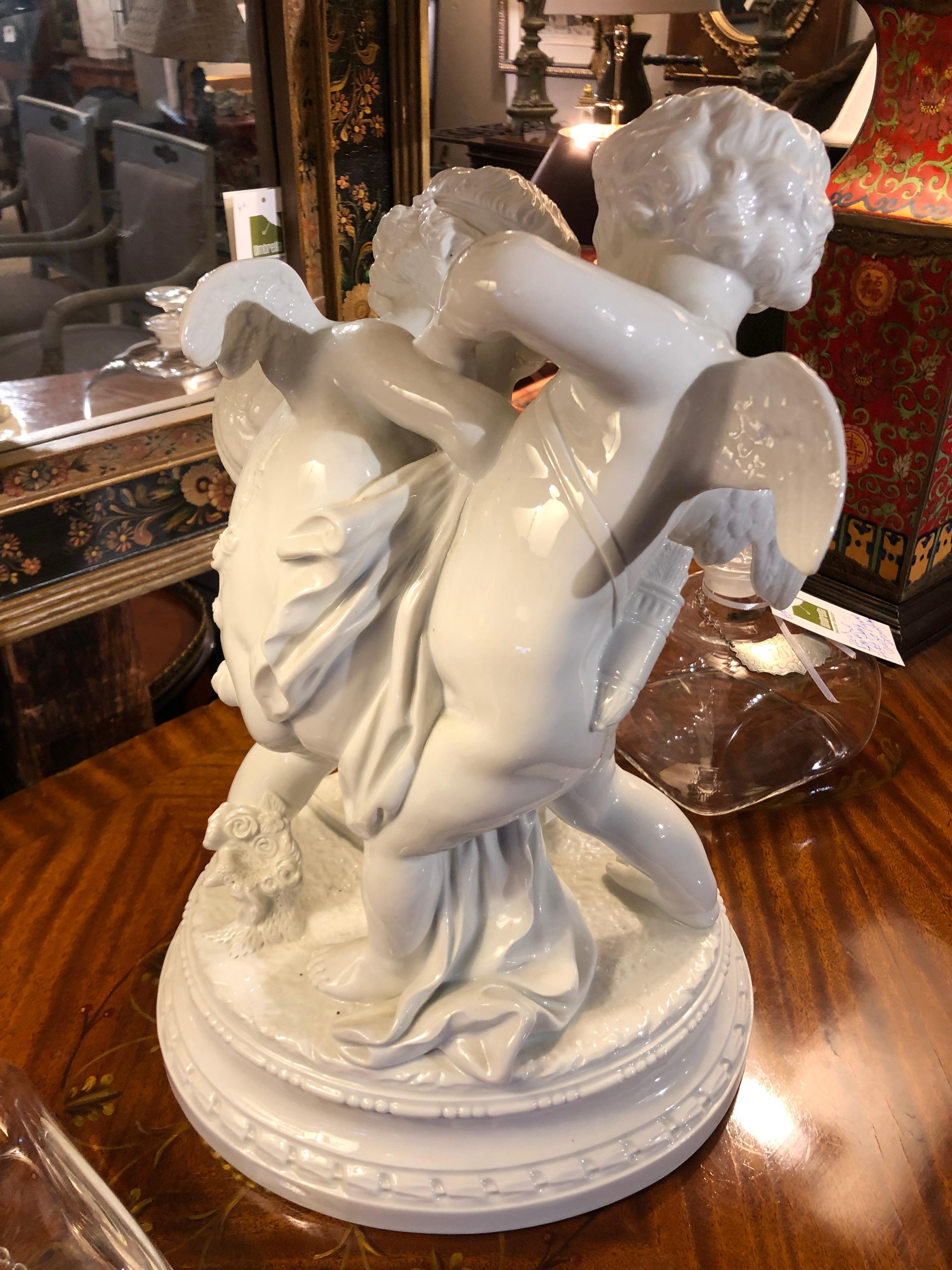 Large Poetic Porcelain Sculpture of Two Putti For Sale 1