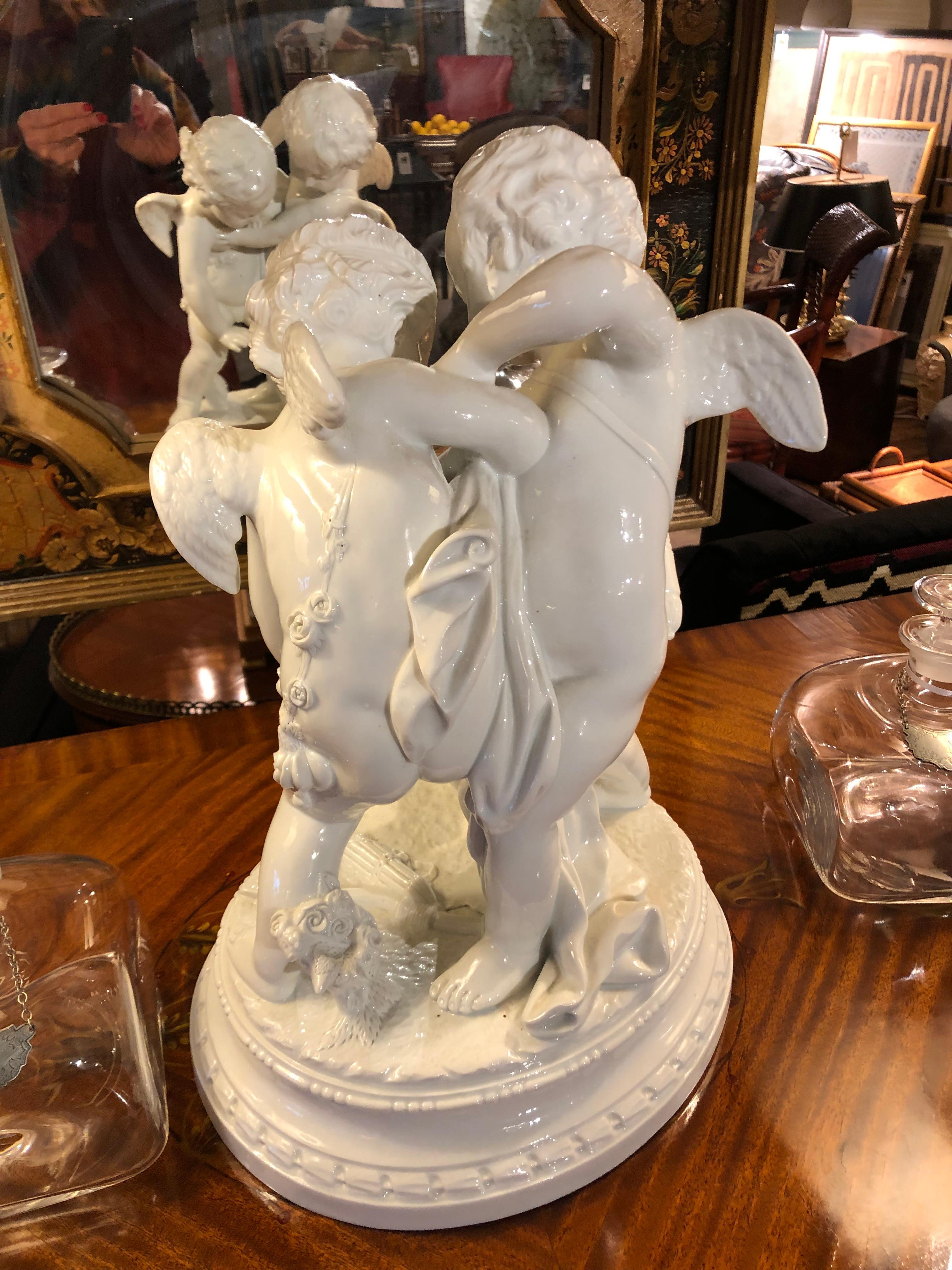 Large Poetic Porcelain Sculpture of Two Putti For Sale 2