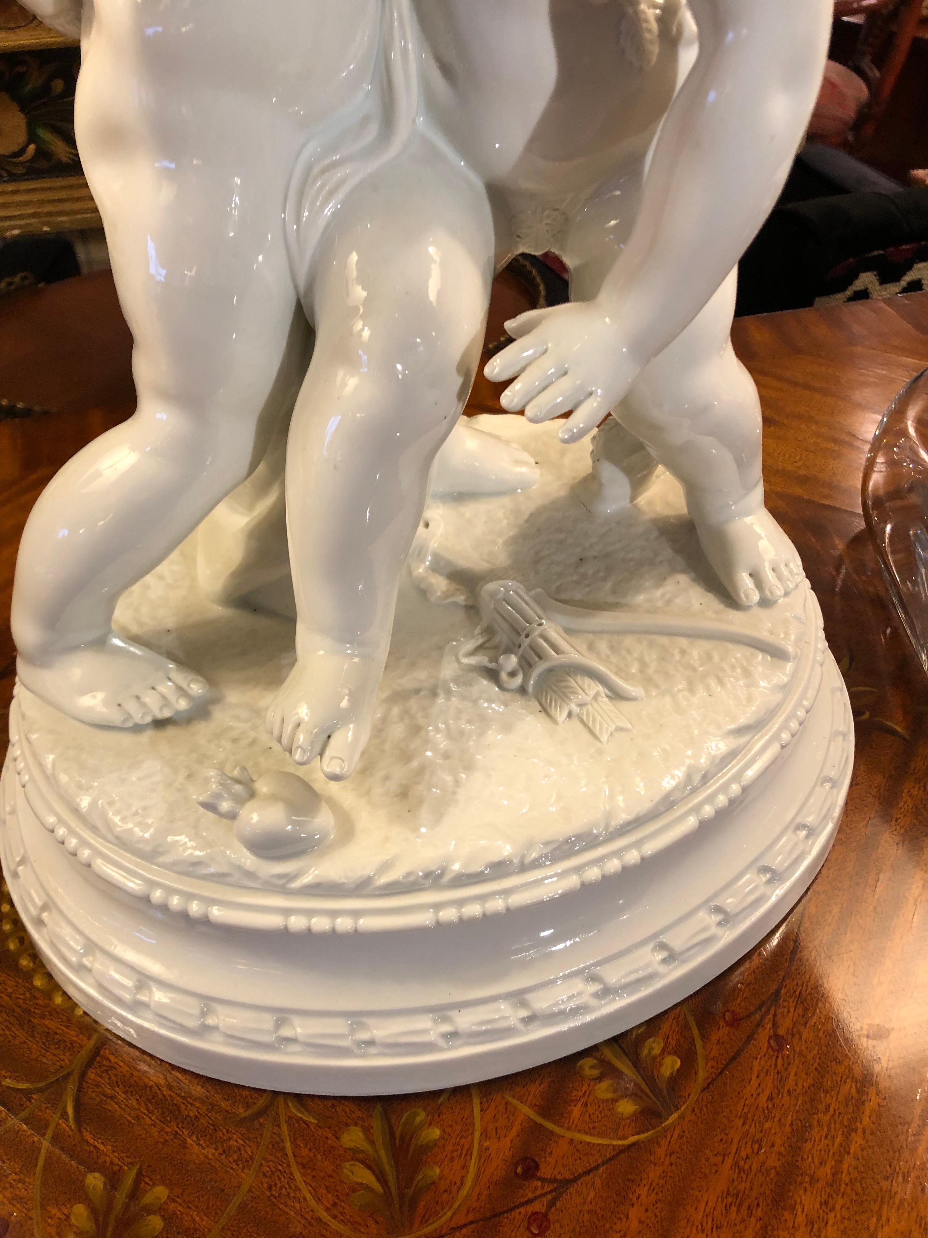 Large Poetic Porcelain Sculpture of Two Putti For Sale 3