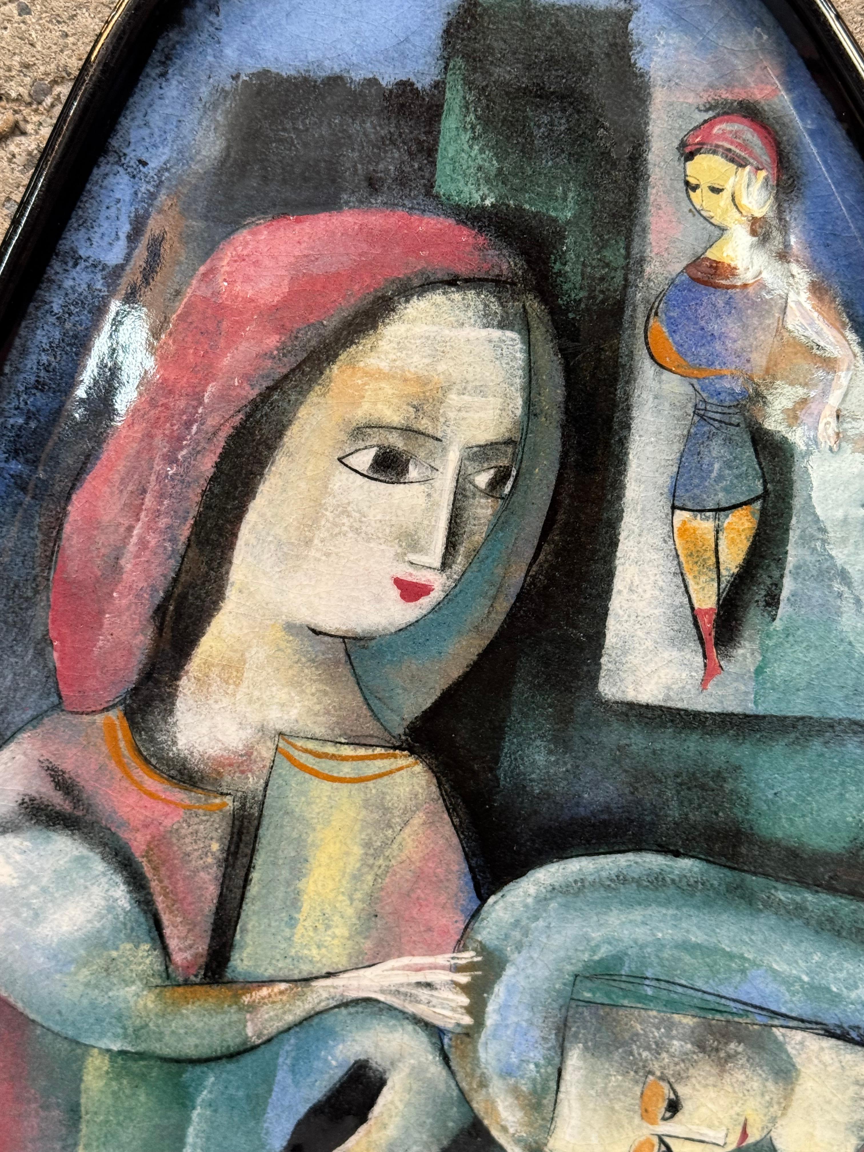 Plato triangular grande Polia Pillin con figuras abstractas Moderno de mediados de siglo en venta
