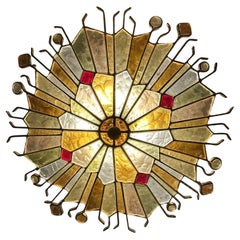 Grand plafonnier Poliarte d'Albano Poli, Italie, années 1970, en verre de couleur Muti