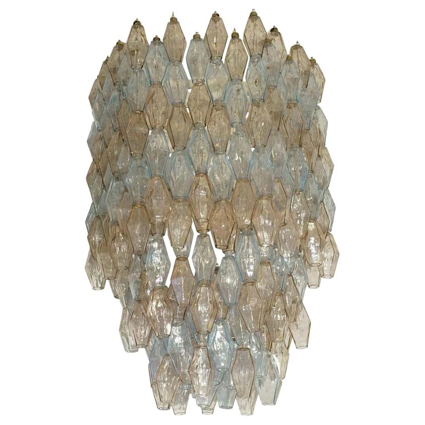 Large Poliedri Clear and Pale Blue Ceiling Light by Carlo Scarpa for Venini For Sale