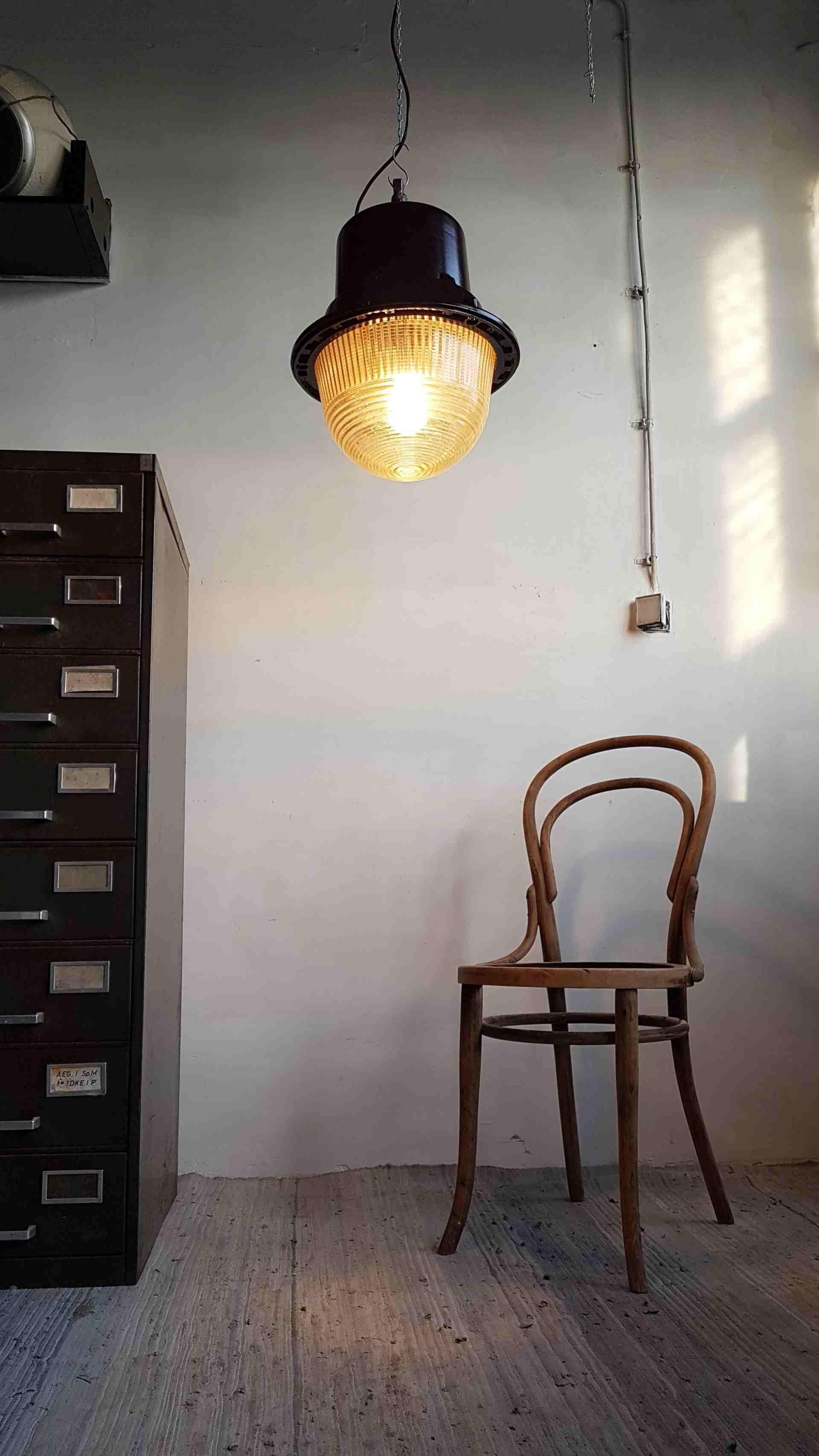 Lacquered Large Polish Industrial Pendant Light in Black from Mesko, 1968 For Sale