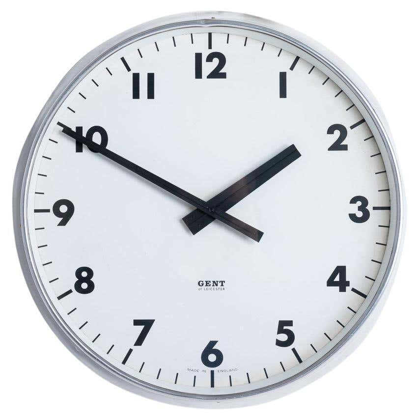 Large Polished Aluminium Factory Clock by Gent of Leicester For Sale at ...