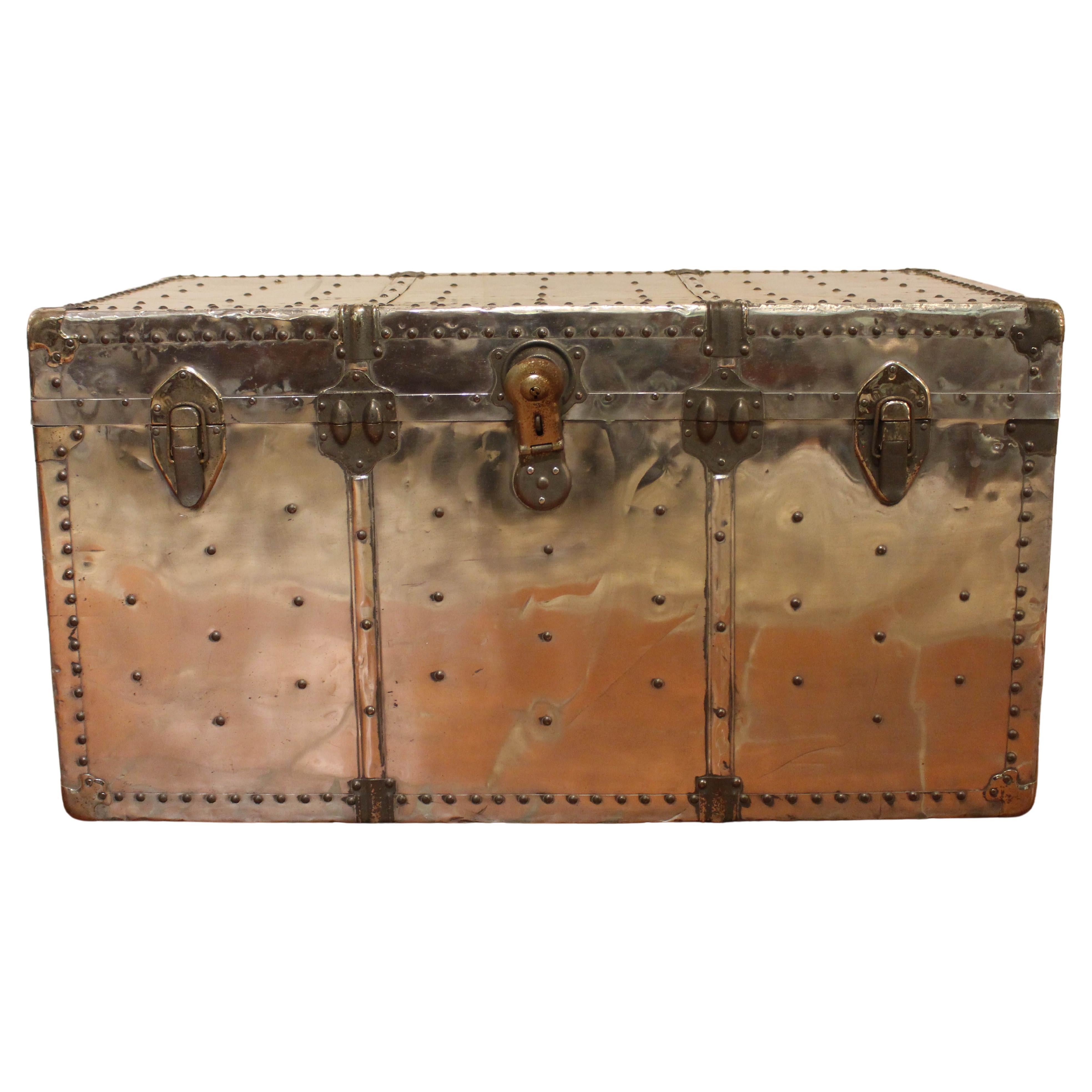 Large Polished Aluminum Clad Aviation Travel Trunk