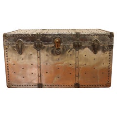 Retro Large Polished Aluminum Clad Aviation Travel Trunk