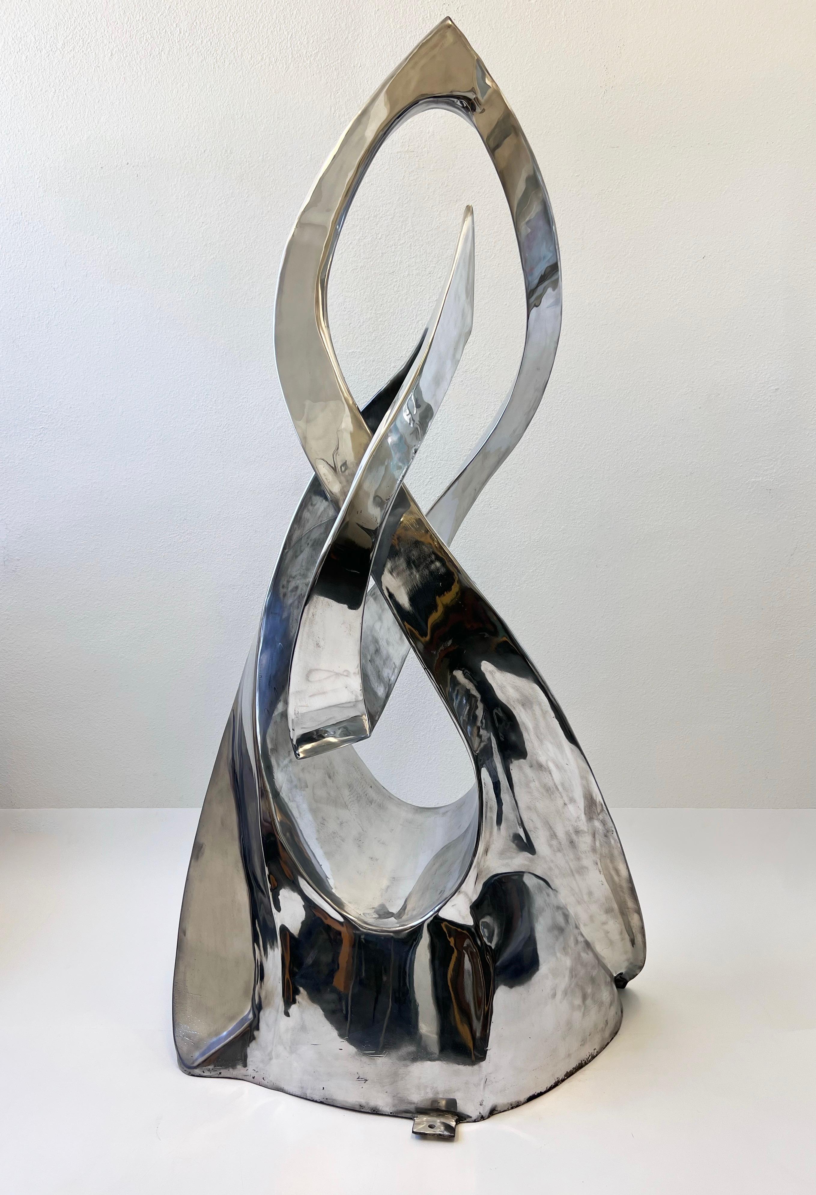 American Large Polished Aluminum Freeform Abstract Sculpture by Bill Keating  For Sale