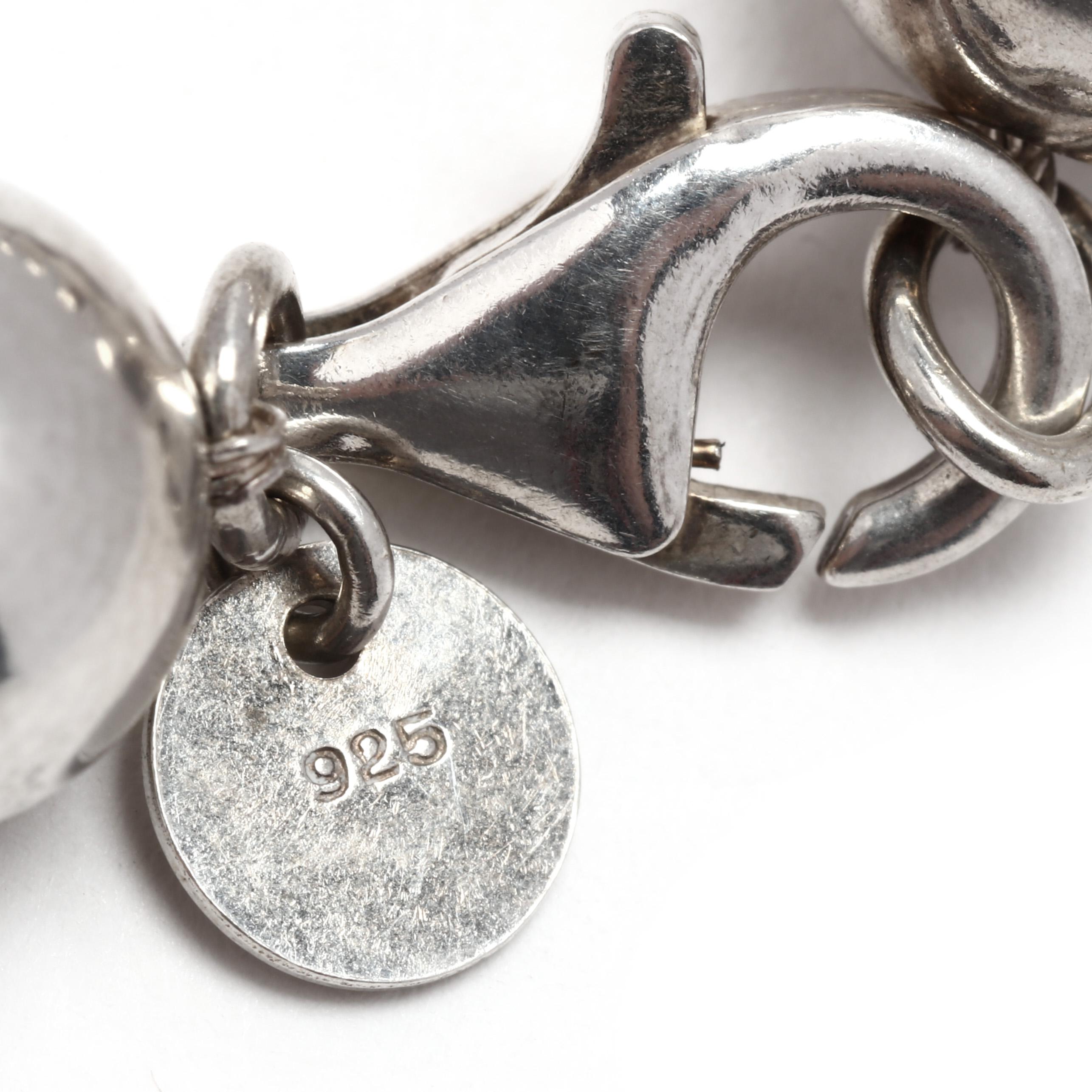 Women's or Men's Large Polished Beaded Bracelet, Sterling Silver