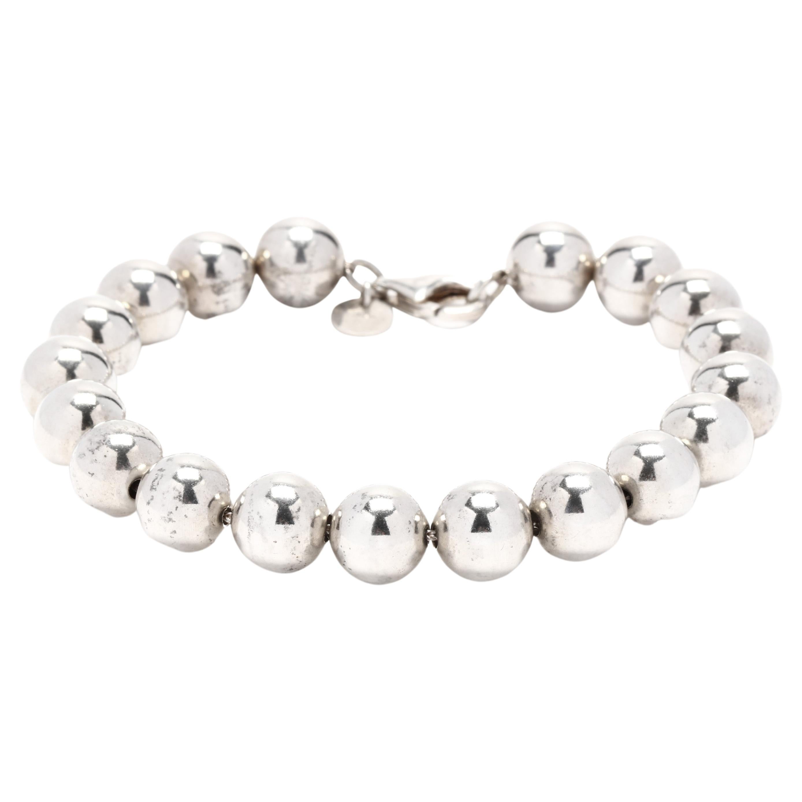 Large Polished Beaded Bracelet, Sterling Silver