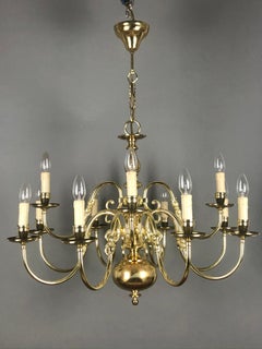 Large Polished Brass Dutch Baroque 12-Light Chandelier