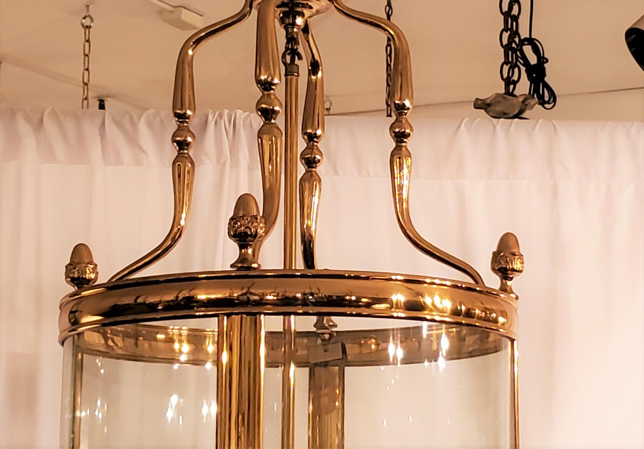 Large polished brass European hall lantern.