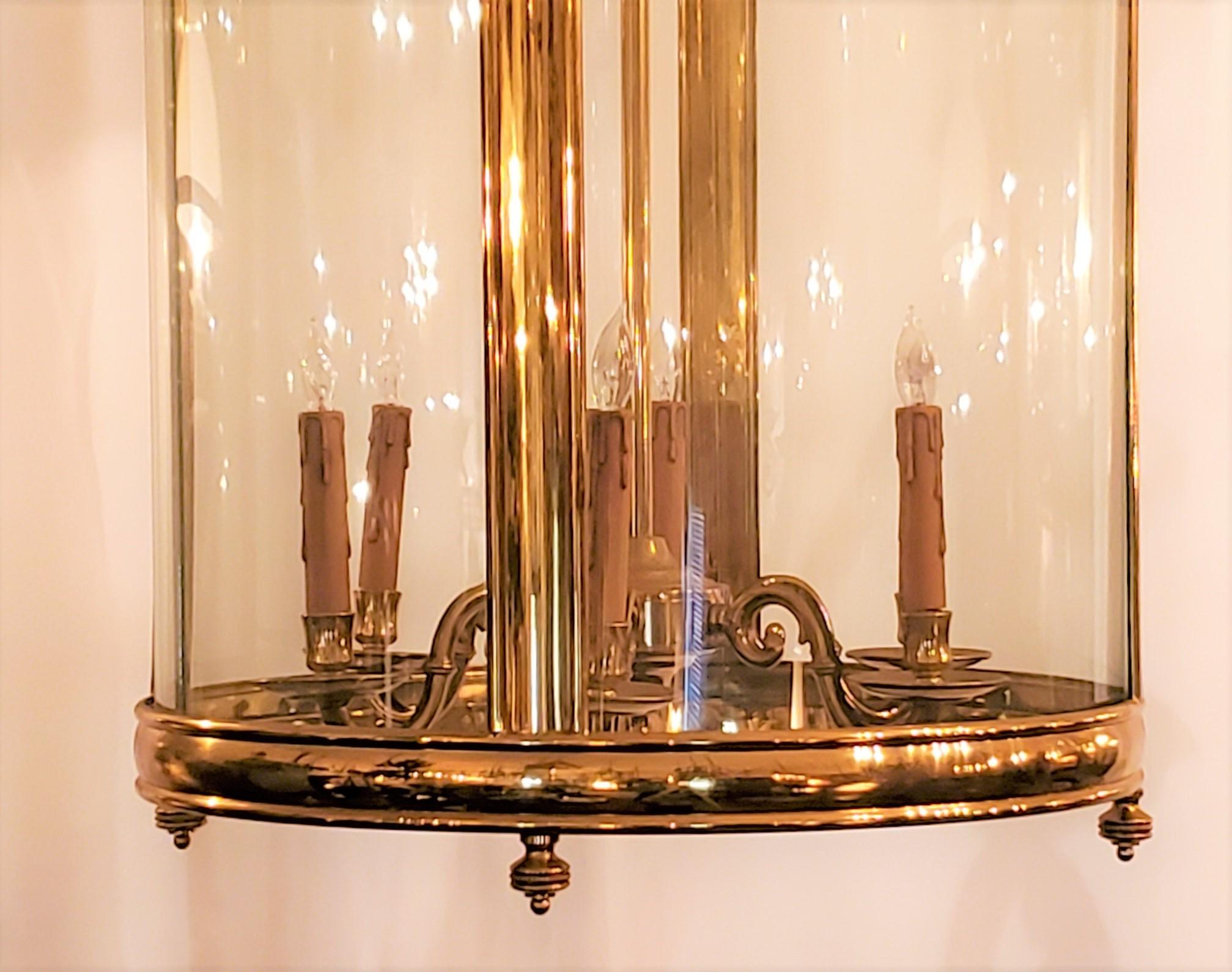 French Large Polished Brass European Hall Lantern