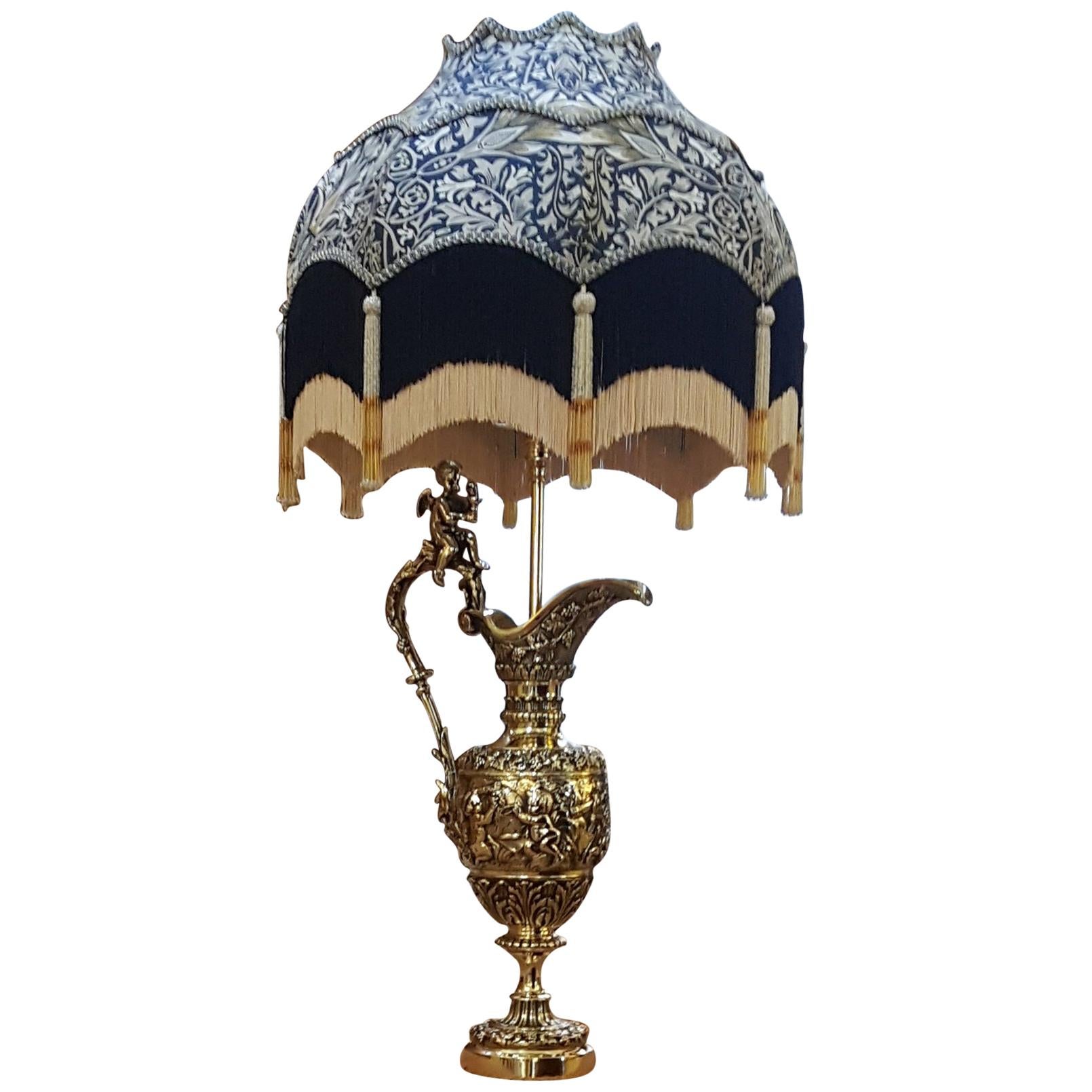 Large Polished Brass Ewer Lamp For Sale