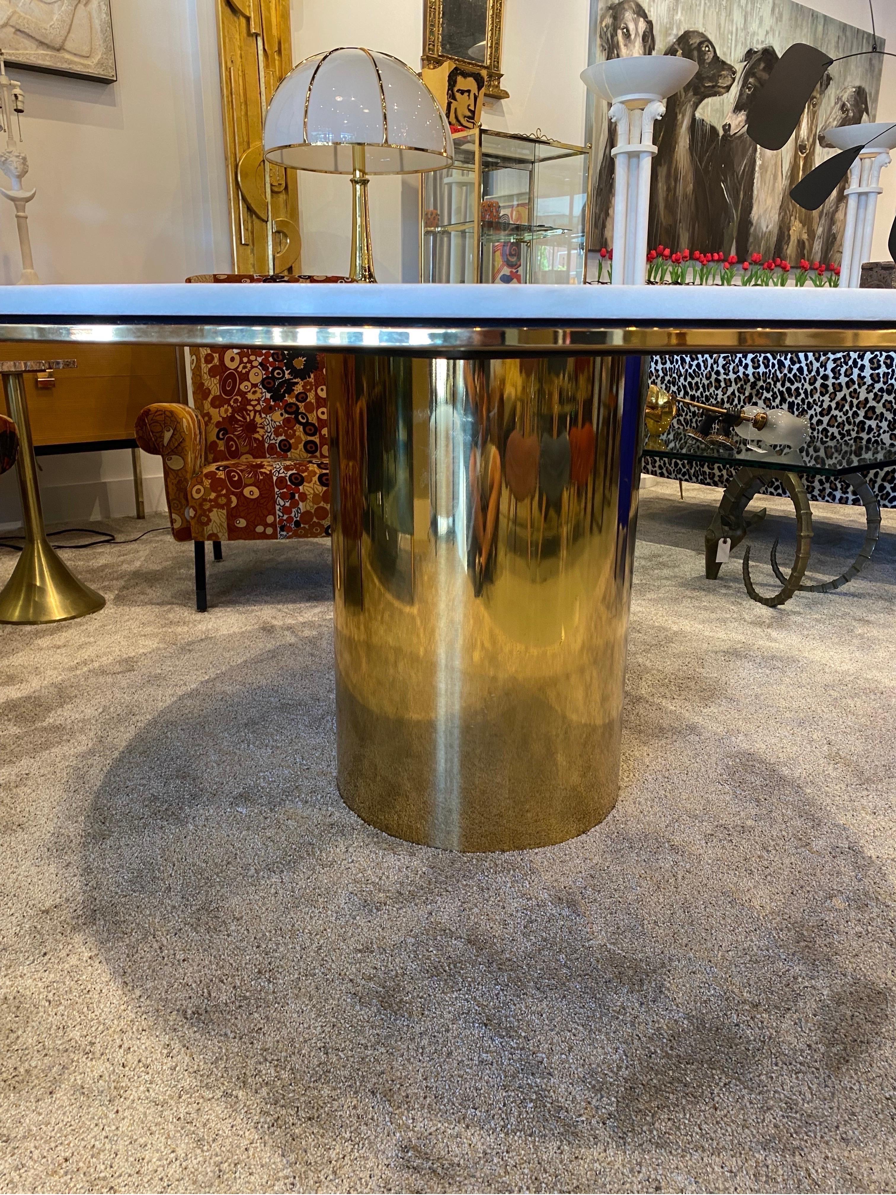 Post-Modern Large Polished Bronze & White Marble Top 
