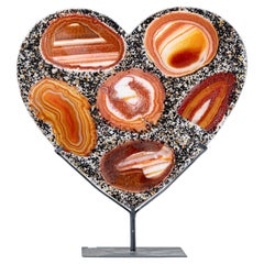 Large Polished Carnelian Agate Heart on Metal Stand (3.5 lbs) 