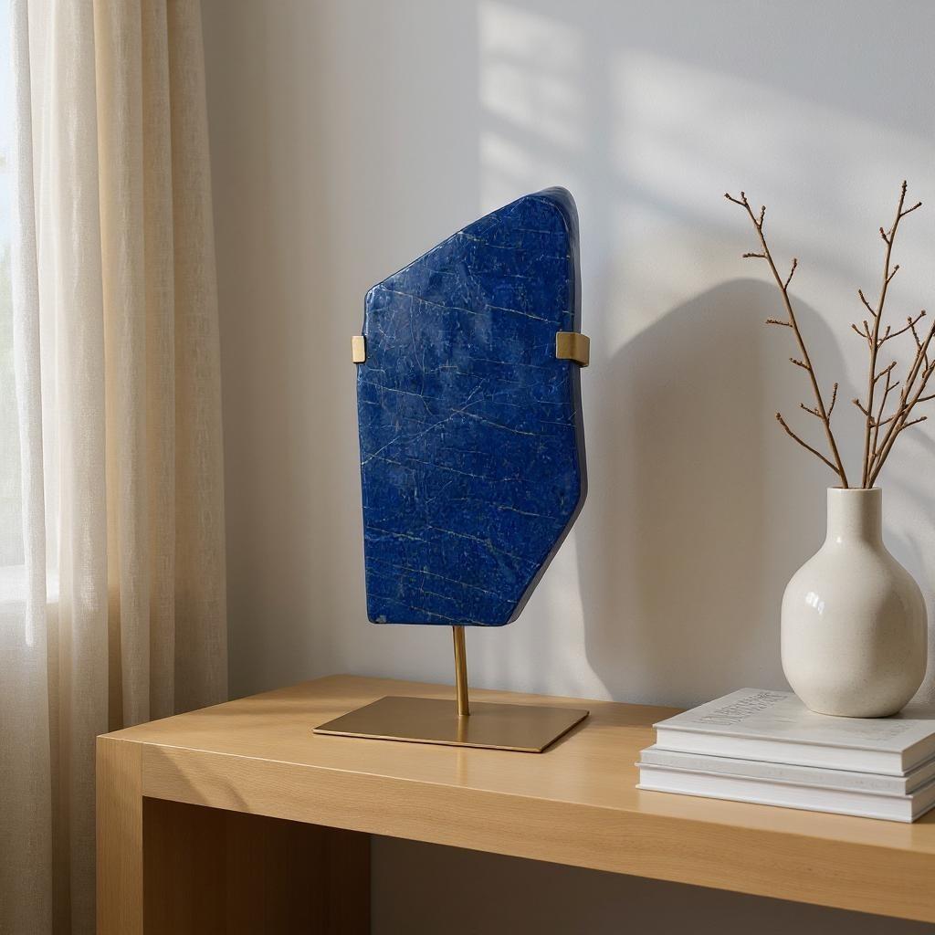 We are delighted to present you with this incredible polished piece of Lapis Lazuli, a deep blue metamorphic rock often used in jewelry and decoration. 

The stone displays a vibrant mix of blue hues, interspersed with veins of white calcite and