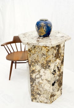 Large Polished Marble Stone Hexagon Shape 38" Tall Pedestal MINT!
