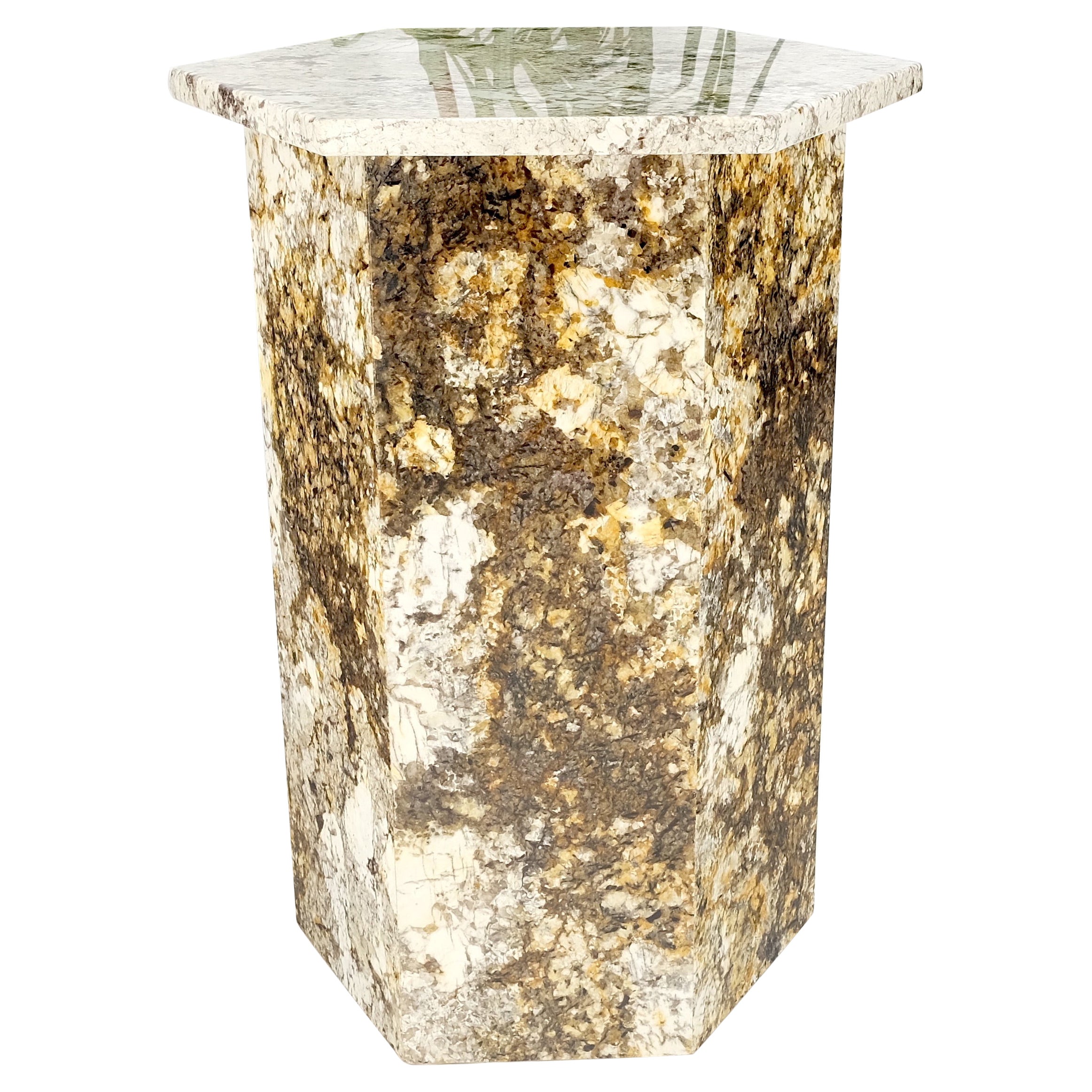 Large Polished Marble Stone Hexagon Shape 38" Tall Pedestal MINT!