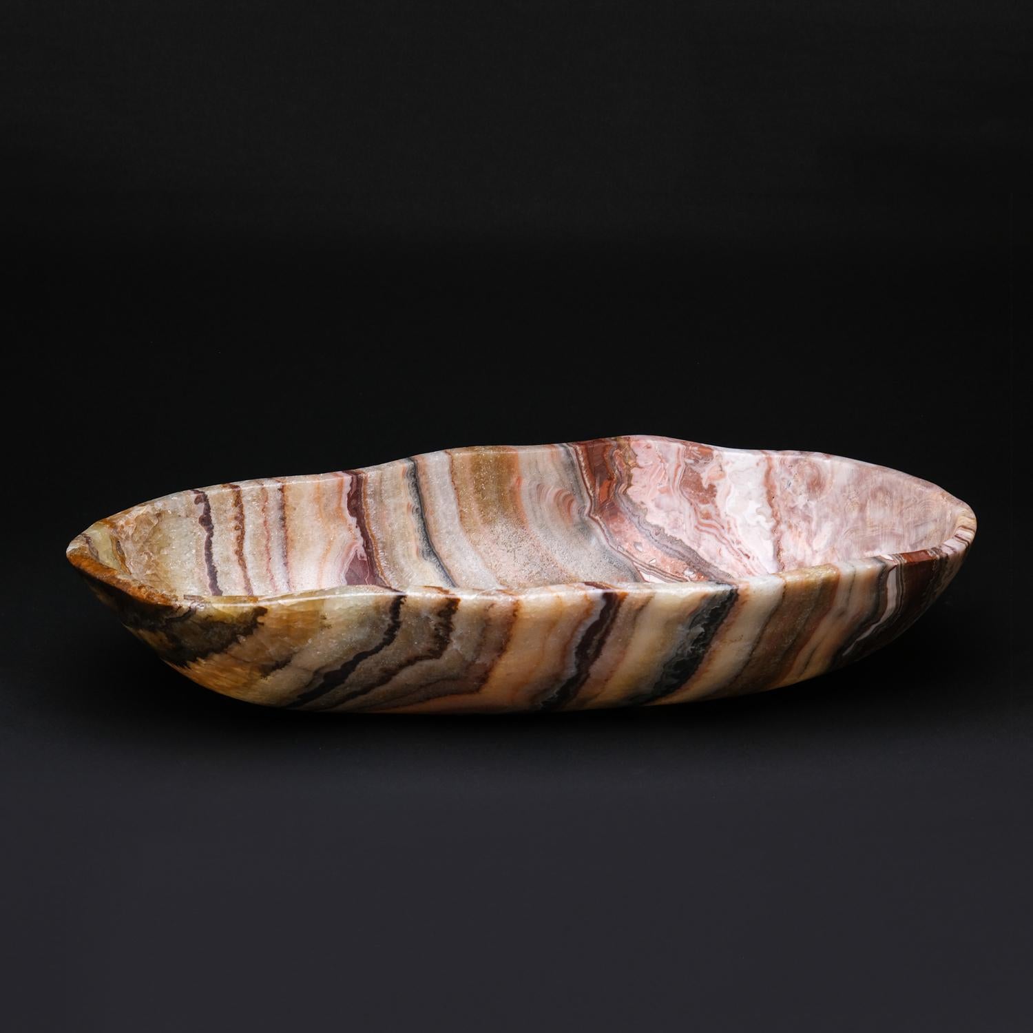 Contemporary Large Polished Rainbow Onyx Canoe Bowl from Mexico (19.2 lbs) For Sale