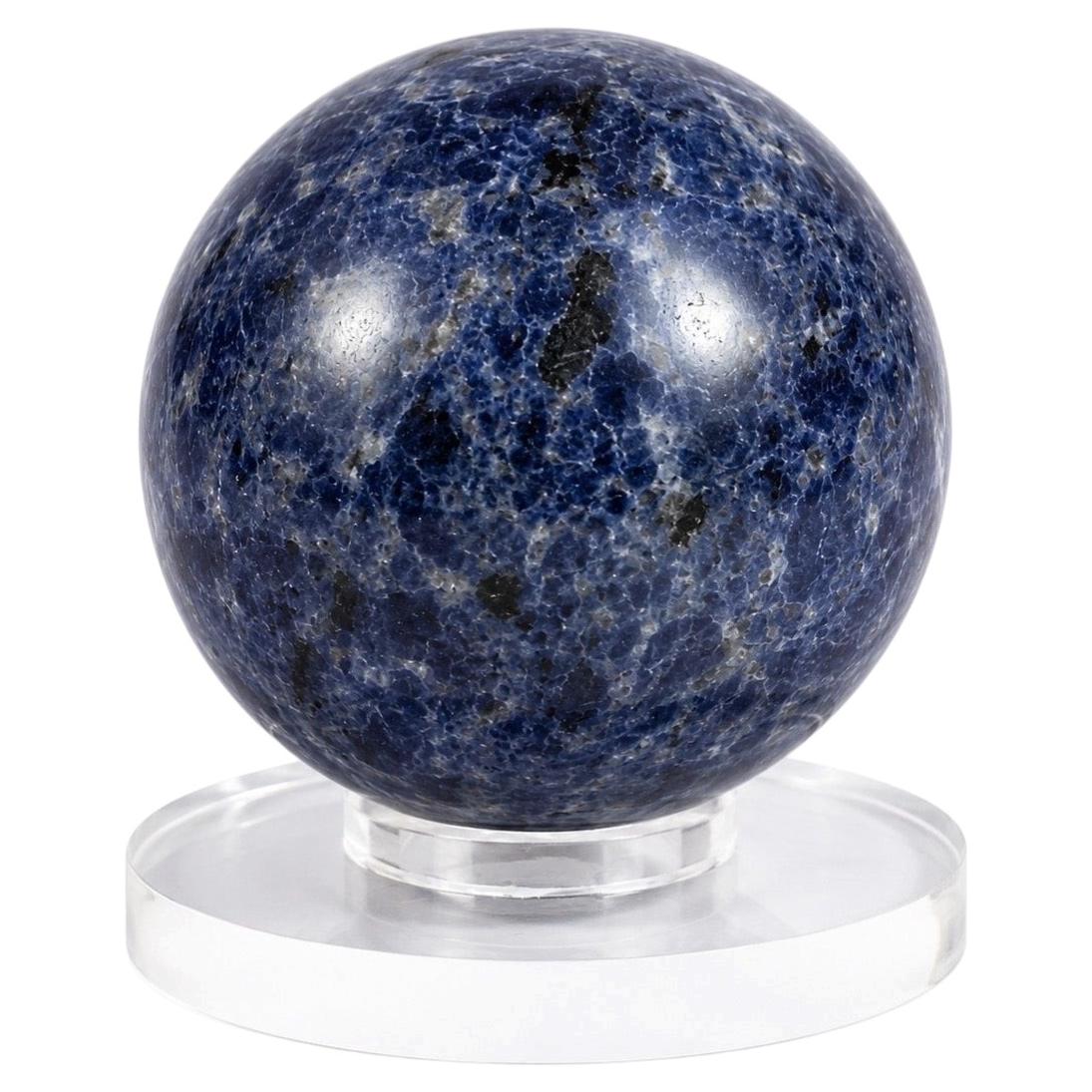 Large Polished Sodalite Sphere with Clear Acrylic Display Stand For Sale