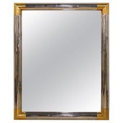 Large Polished Steel and Brass Corner Wall Mirror Attributed to Karl Springer