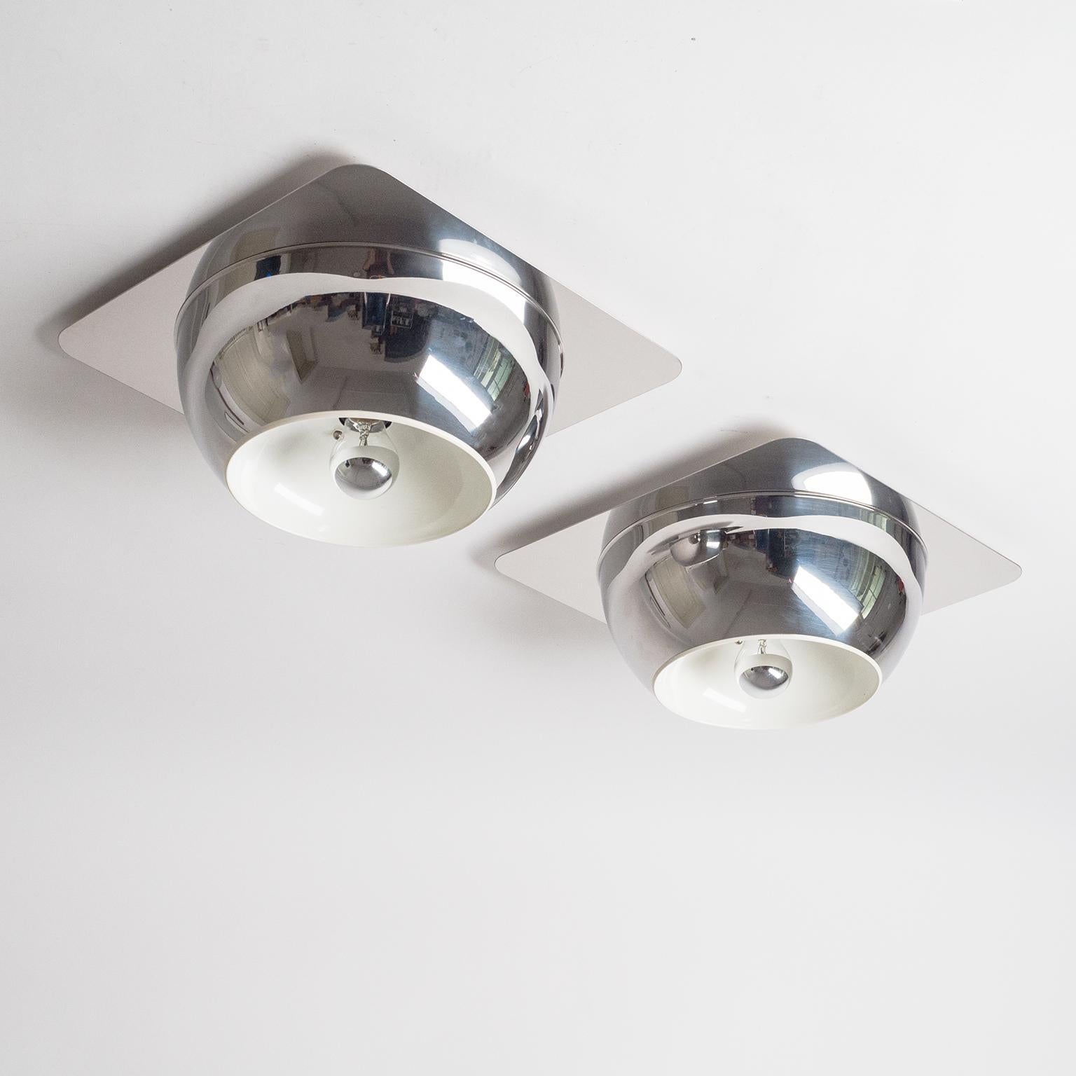 Mid-20th Century Large Reggiani Wall or Ceiling Lights, circa 1970, Polished Stainless Steel For Sale