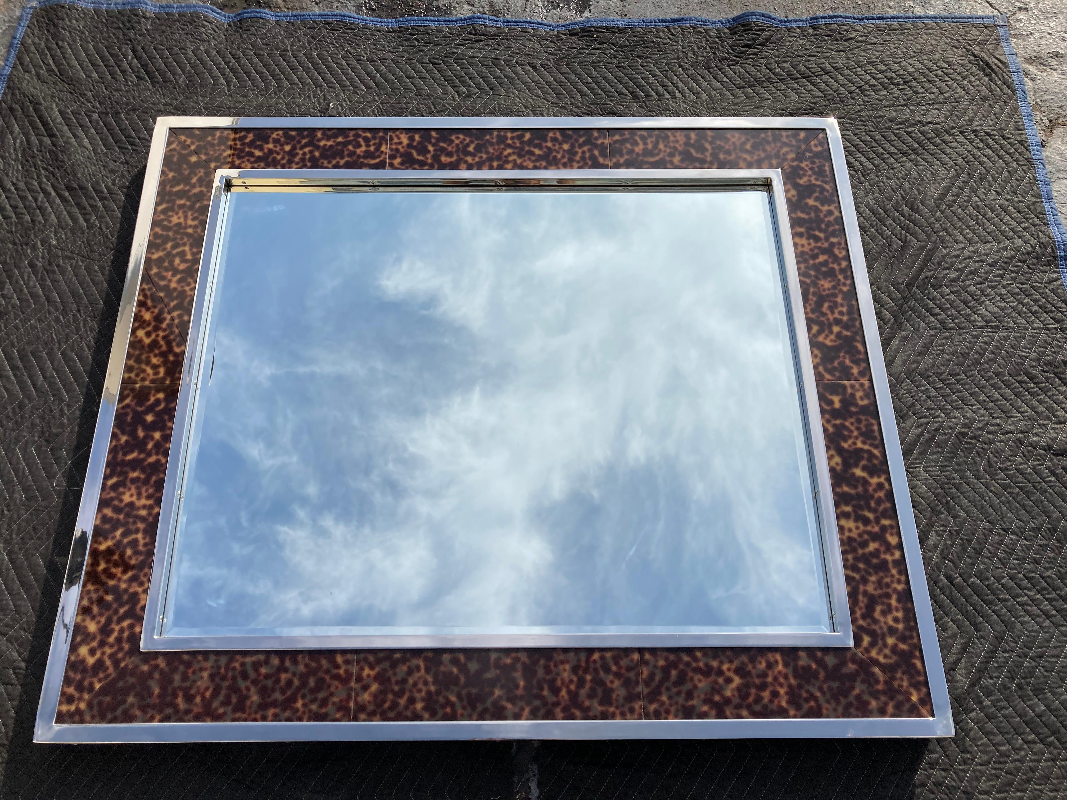 Large Polo Ralph Lauren Wall Mirror, Stainless Steel, Mahogany, Tortoise Shell 3