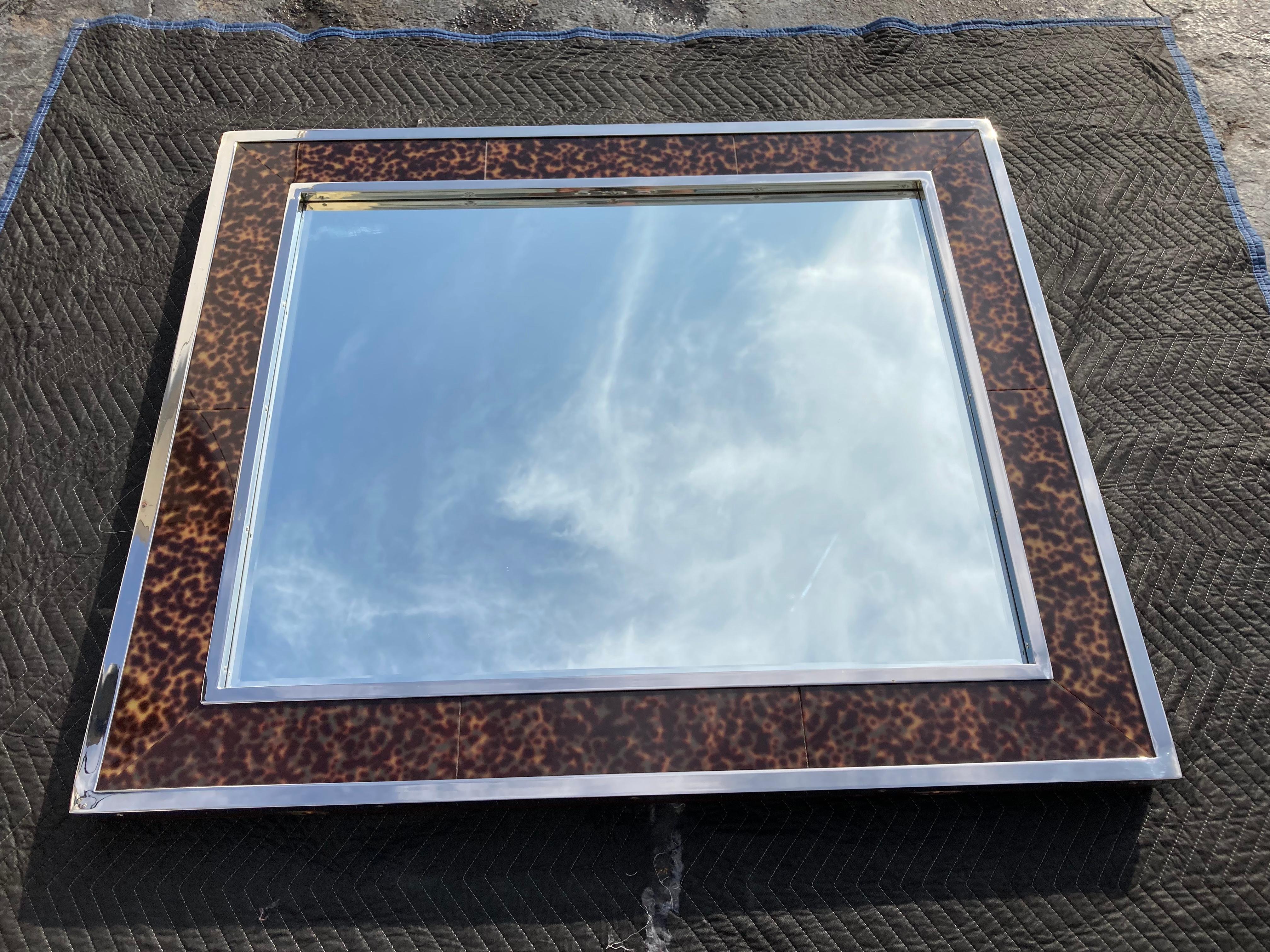 Large Polo Ralph Lauren Wall Mirror, Stainless Steel, Mahogany, Tortoise Shell 10