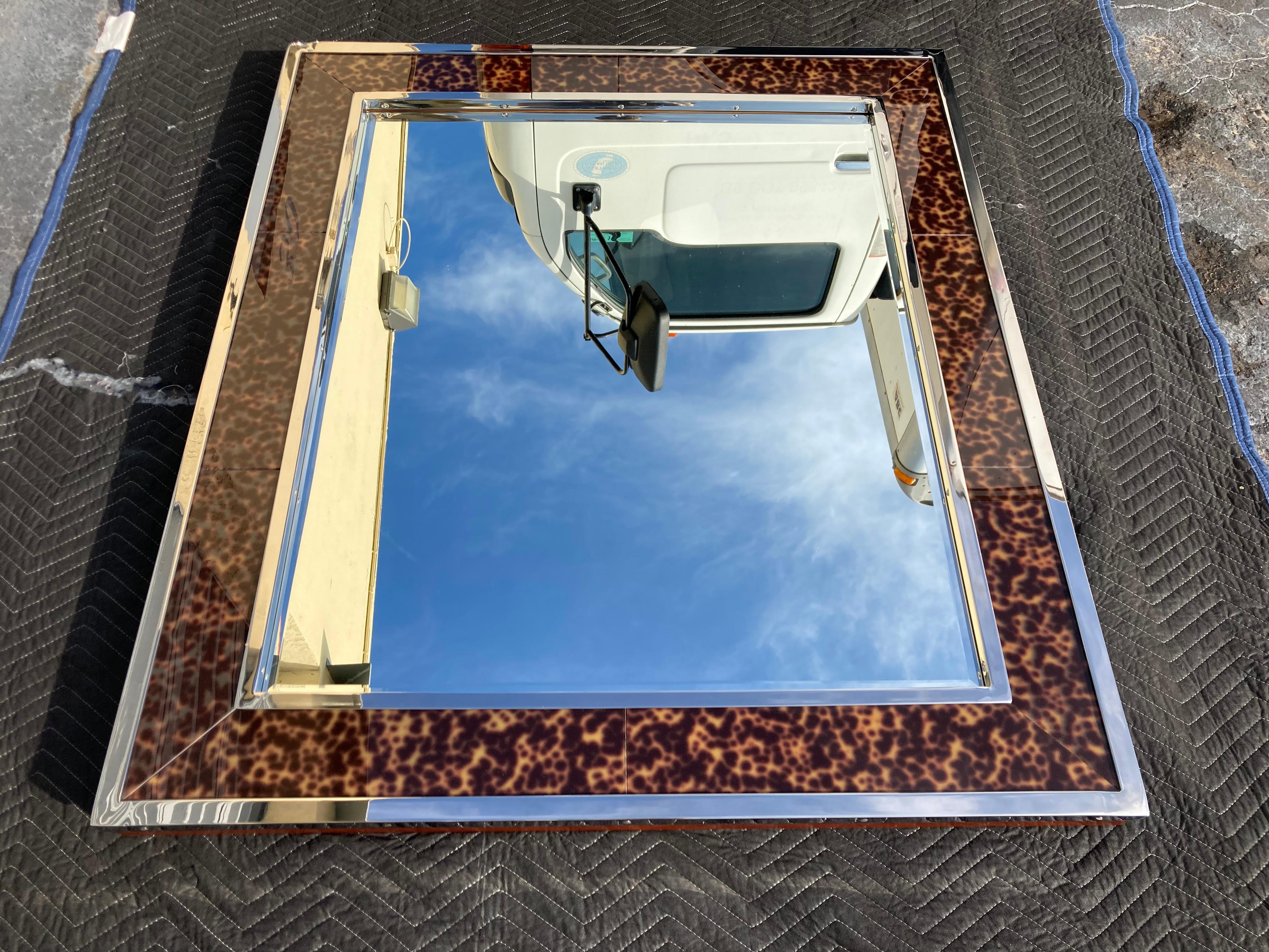 American Large Polo Ralph Lauren Wall Mirror, Stainless Steel, Mahogany, Tortoise Shell