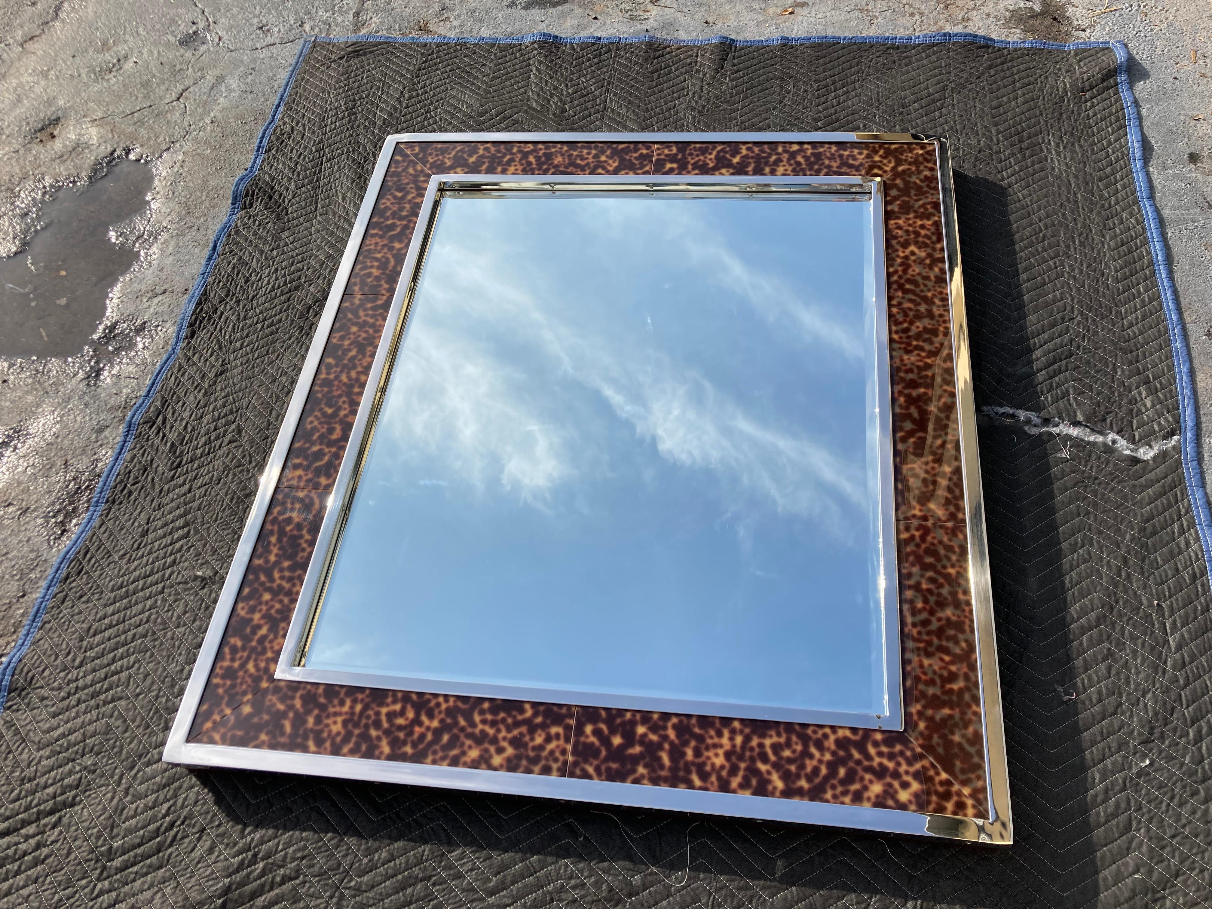 Large Polo Ralph Lauren Wall Mirror, Stainless Steel, Mahogany, Tortoise Shell In Good Condition In Miami, FL