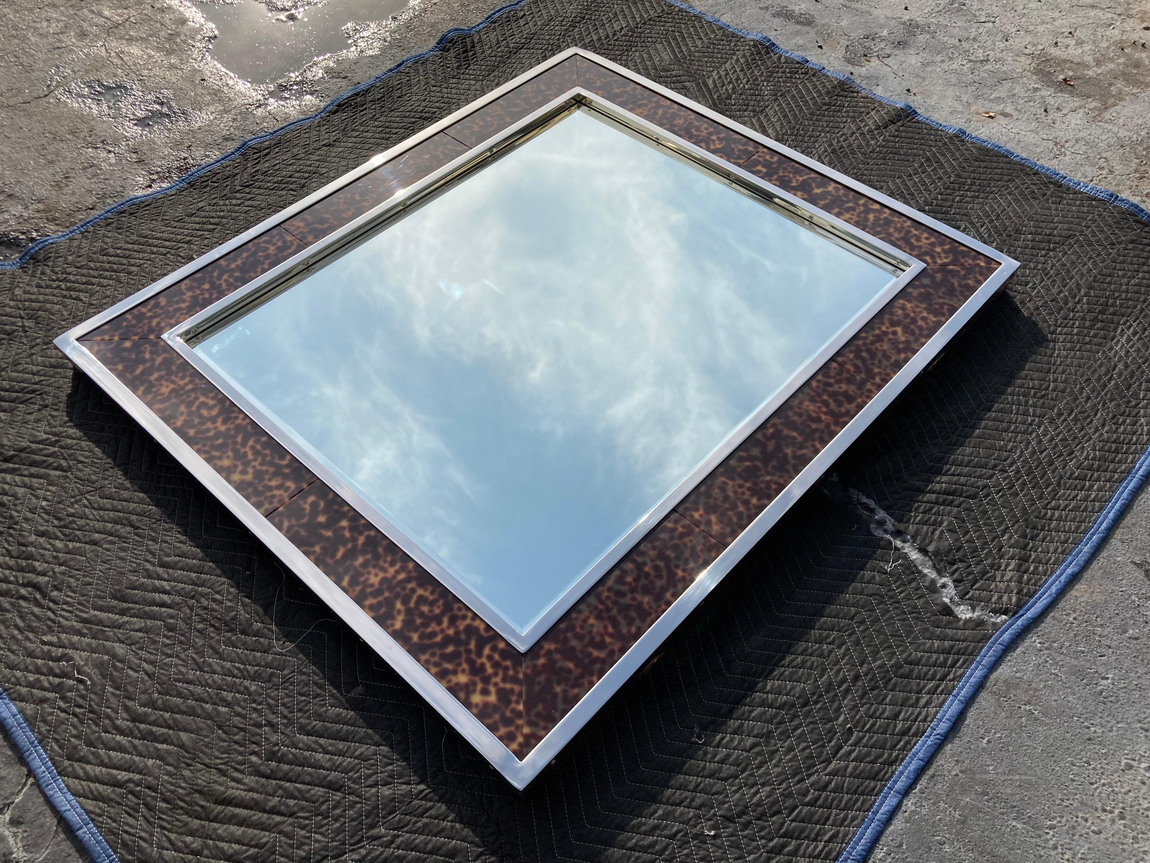 Large Polo Ralph Lauren Wall Mirror, Stainless Steel, Mahogany, Tortoise Shell 2