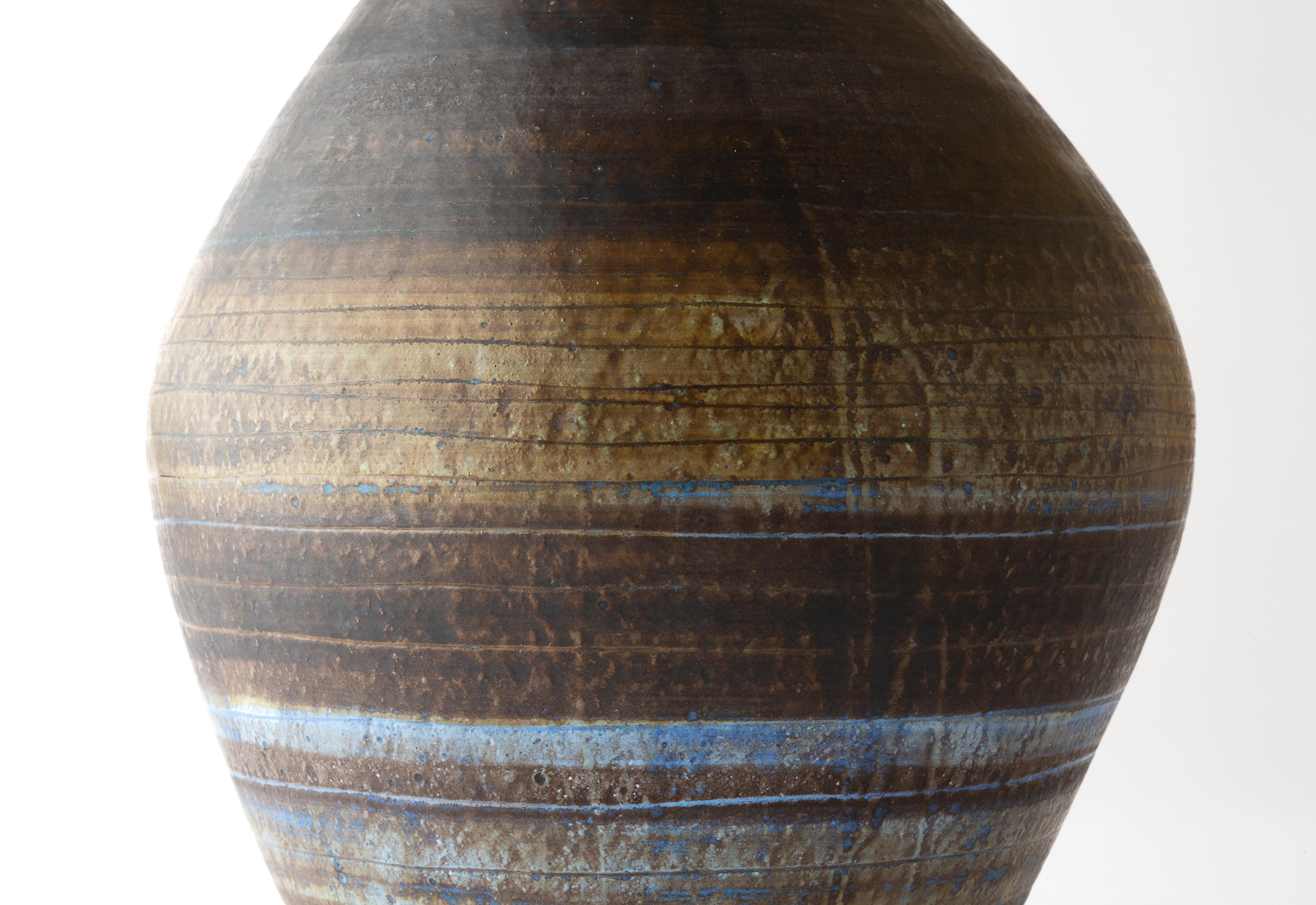 Mid-20th Century Large polychrom vase in ceramic by les 2 potiers For Sale