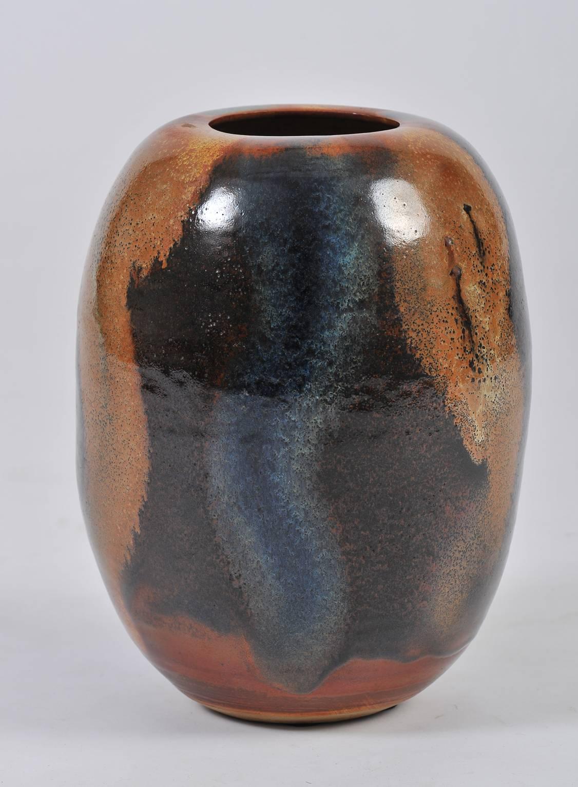 Mid-Century Modern Large Polychrome 1970s Stoneware Vase