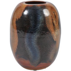 Large Polychrome 1970s Stoneware Vase