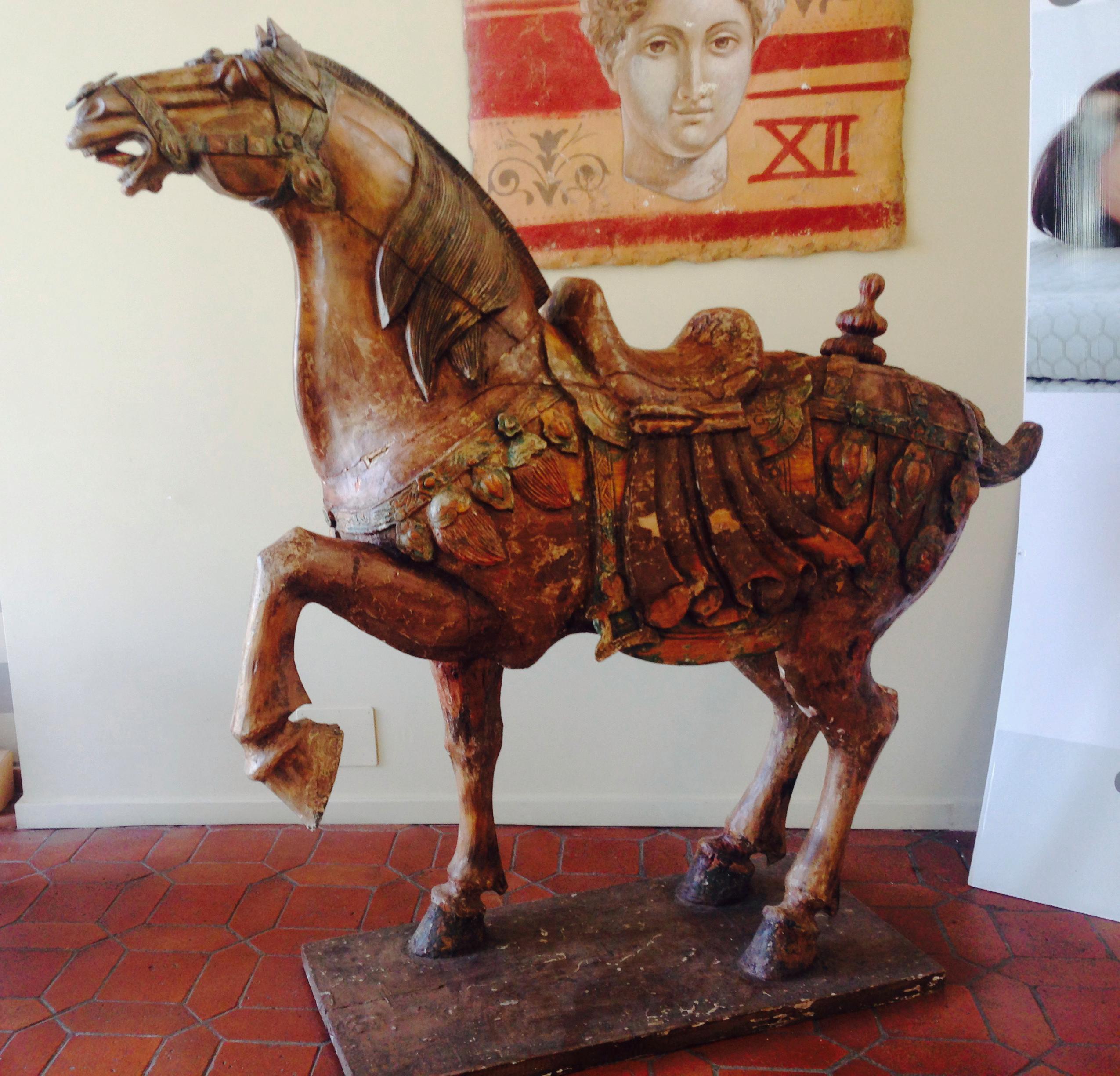 hand carved wooden horse statue