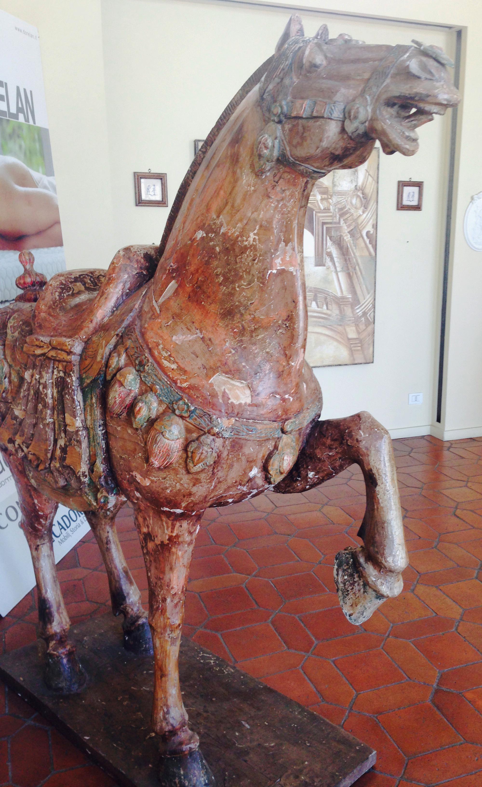 Chinese Large Polychrome Carved Wood Tang Horse