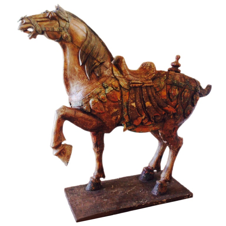 Large Polychrome Carved Wood Tang Horse For Sale at 1stDibs large wooden horse statue, tang