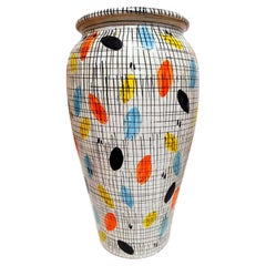 Grand vase en céramique polychrome, design italien, années 1970