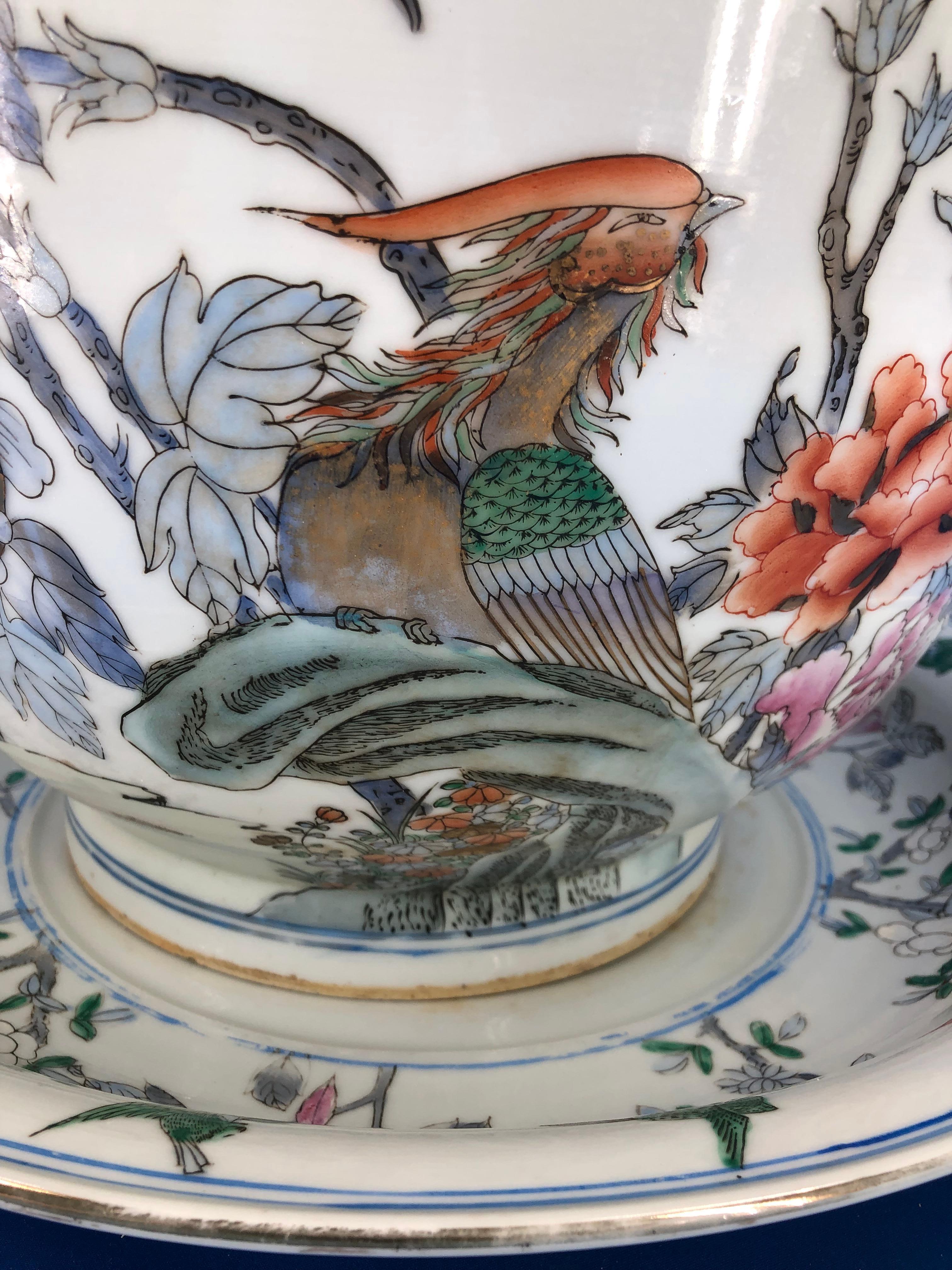 Large Polychrome Chinese Hand Painted Porcelain Jardinière Urn and Charger For Sale 5