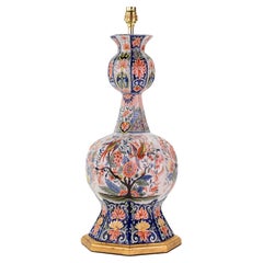 Large Polychrome Delft Antique Table Lamp