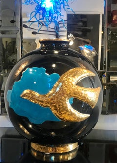 Große polychrom emaillierte Kugelvase:: von Longwy nach George Braque