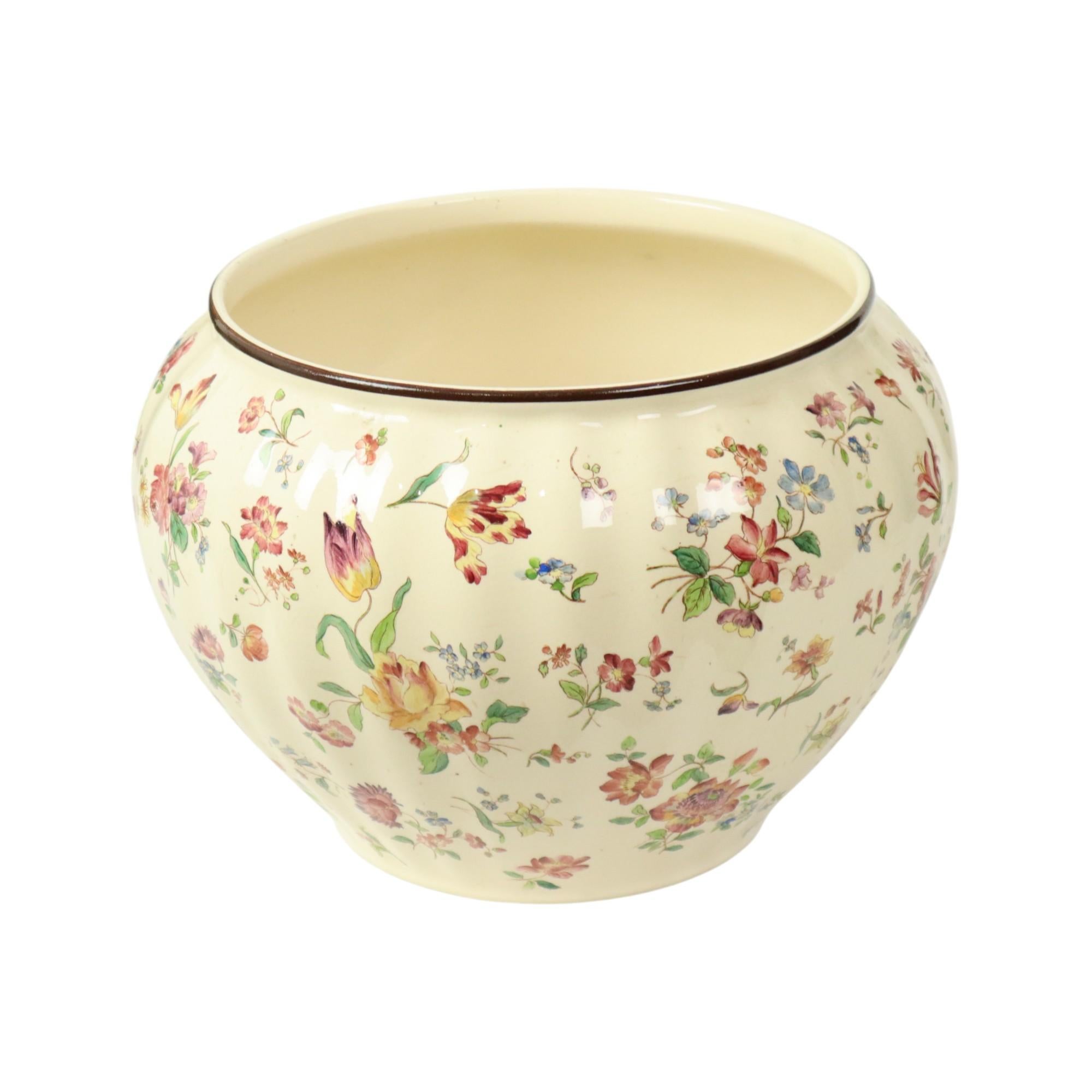 Großer polychromer Blumentopf Cache Pot Longchamps Frankreich 36cm (Art nouveau) im Angebot