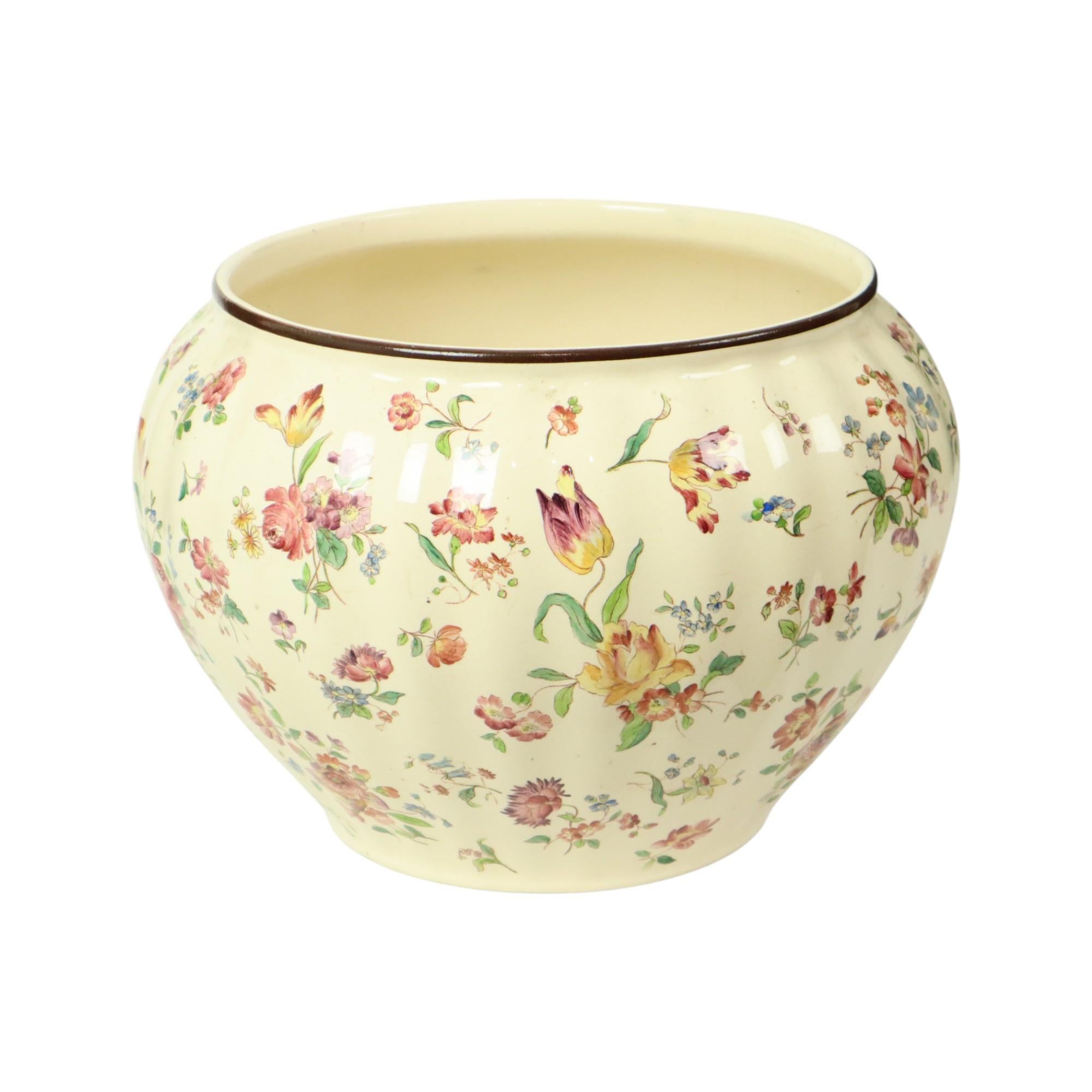 Großer polychromer Blumentopf Cache Pot Longchamps Frankreich 36cm (Französisch) im Angebot