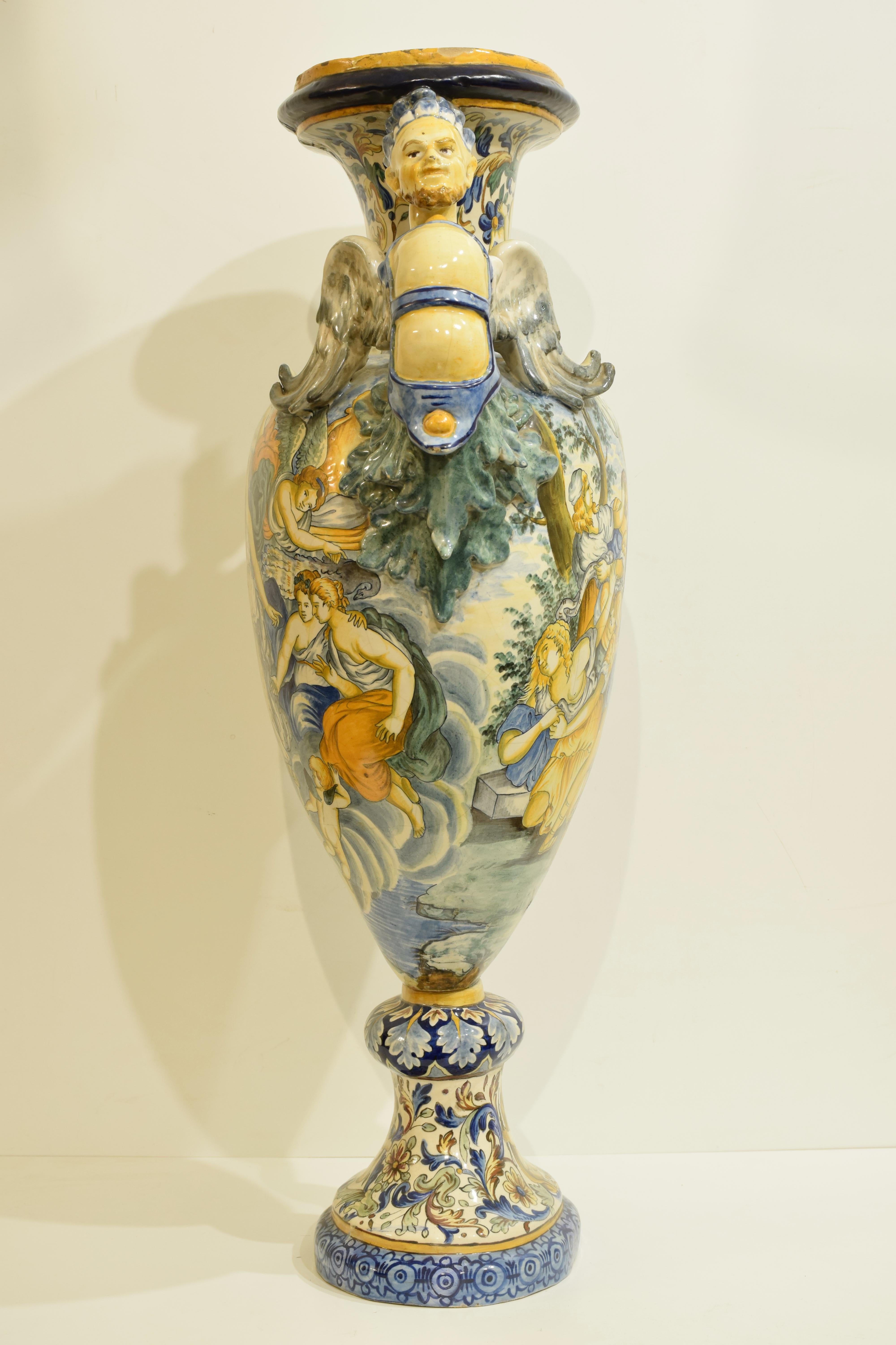 Grand vase en majolique polychrome, Italie, milieu du XIXe siècle Bon état - En vente à Prato, IT