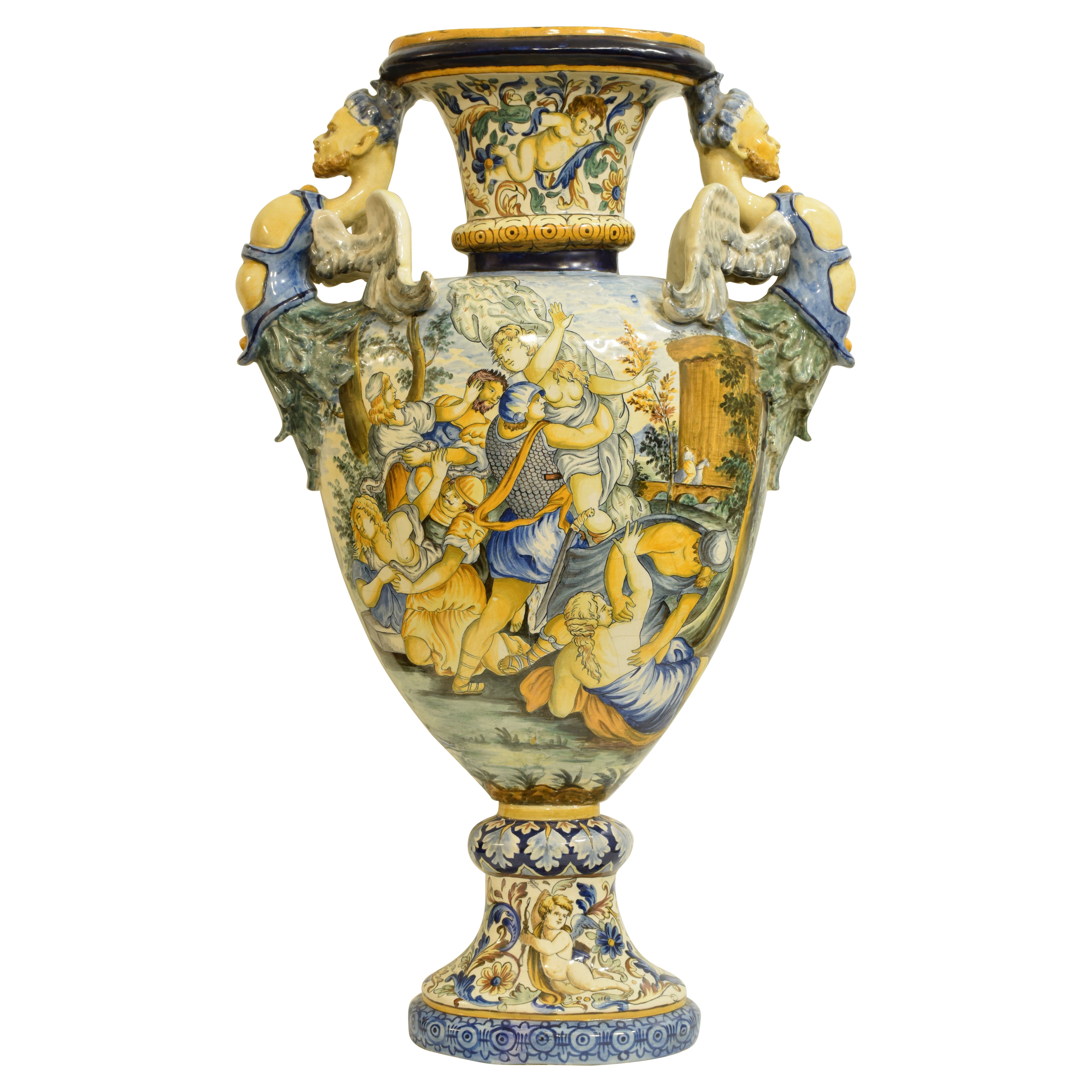 Grand vase en majolique polychrome, Italie, milieu du XIXe siècle en vente