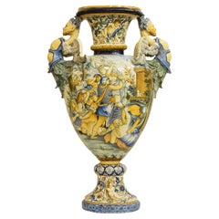 Large polychrome majolica vase, Italy, Mid-19th Century
