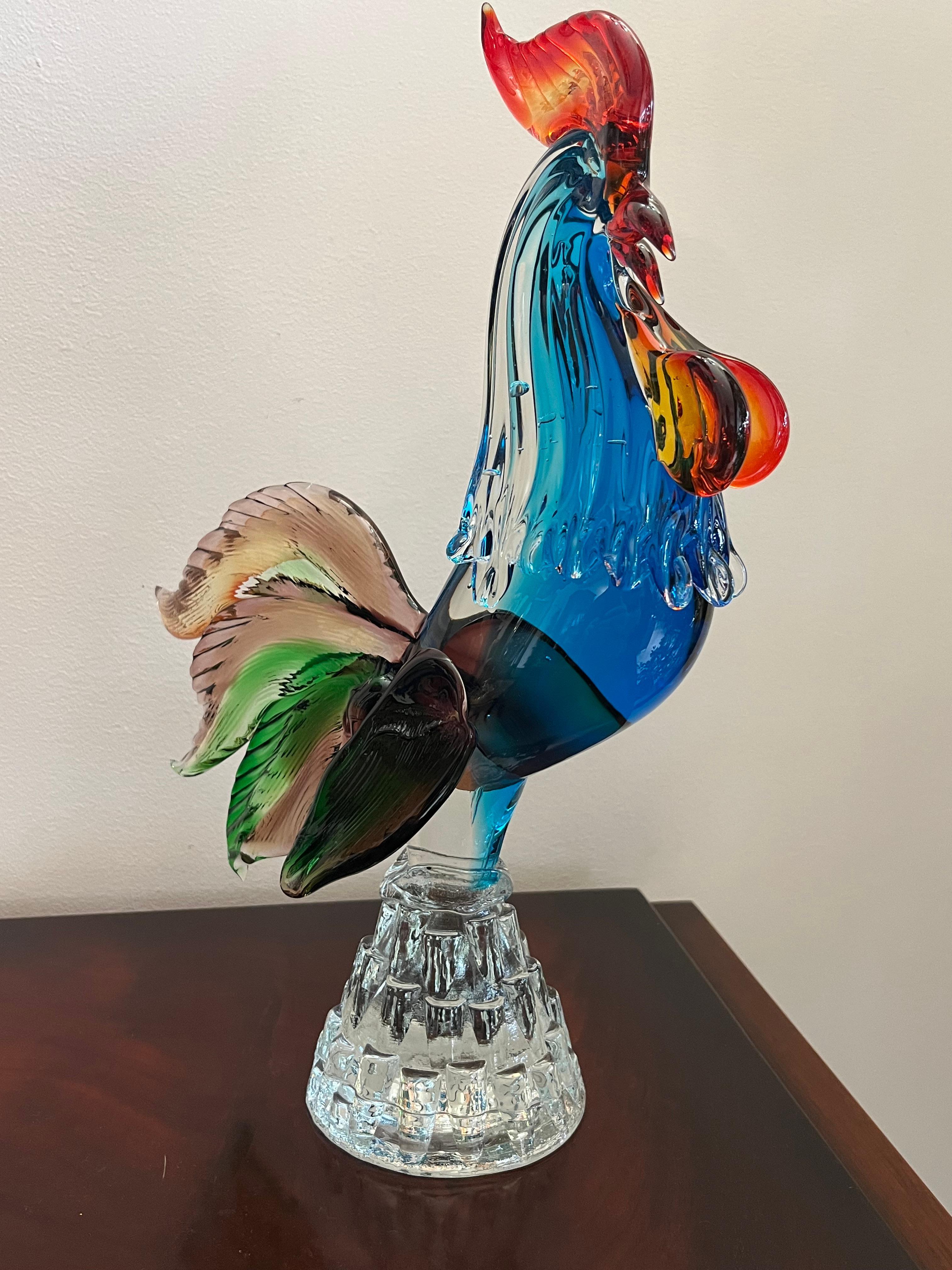 Gran gallo de cristal de Murano policromado, Italia, años 70 Italiano